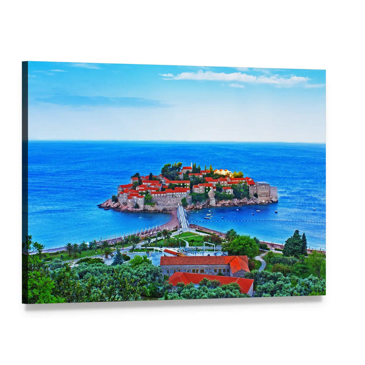 Island of St. Stephen, Montenegro Canvas Wall Art, single panel gallery wrapped canvas, angled product view