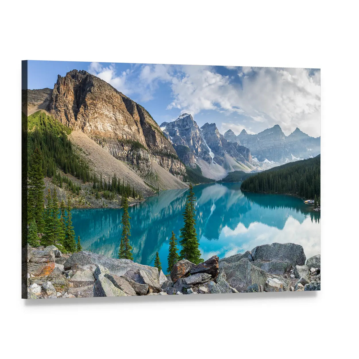 Moraine Lake and Rocky Mountains, Canada Canvas Wall Art, single panel gallery wrapped canvas, angled product view