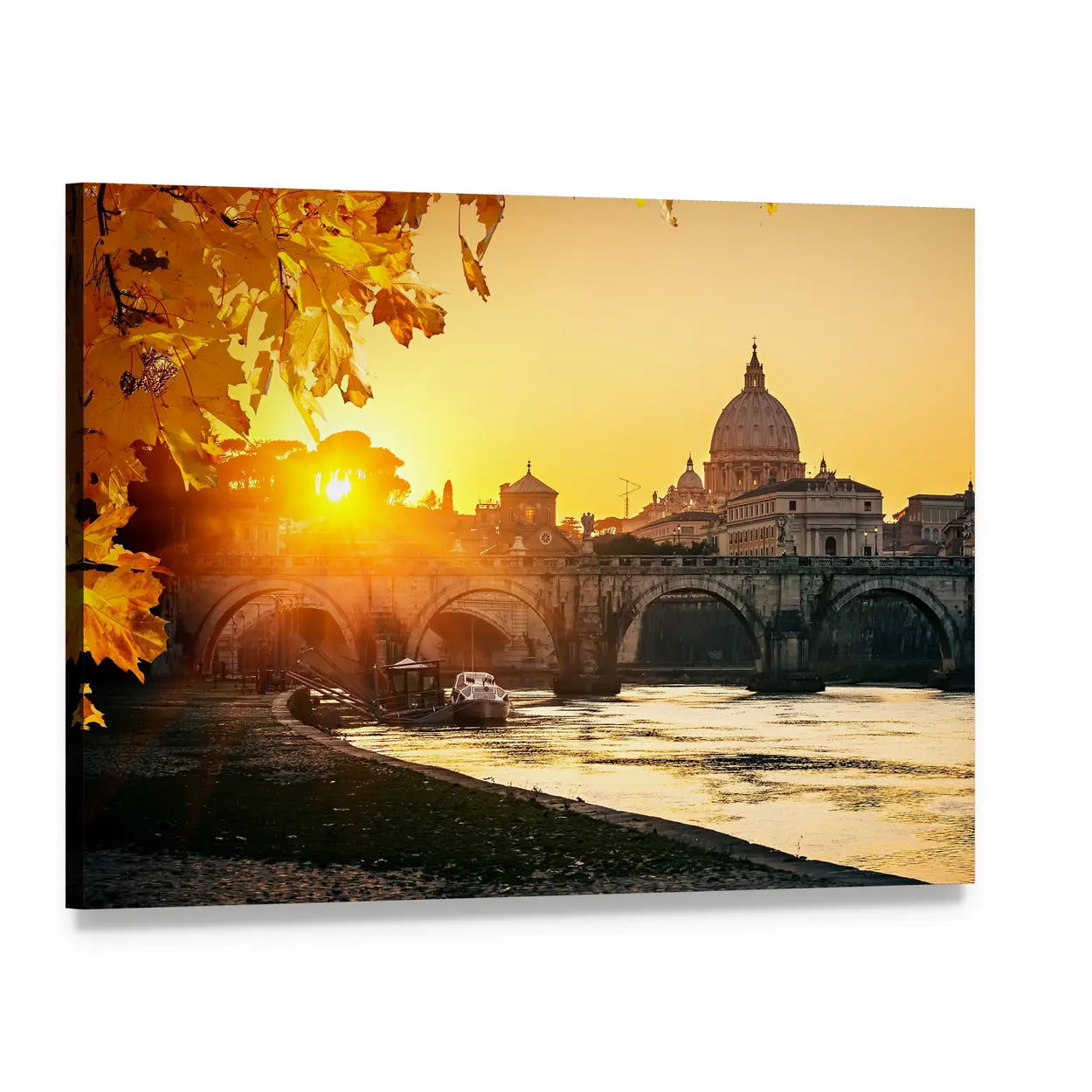 St. Peter's and the Tiber at Sunset Canvas Wall Art, single panel gallery wrapped canvas, angled product view