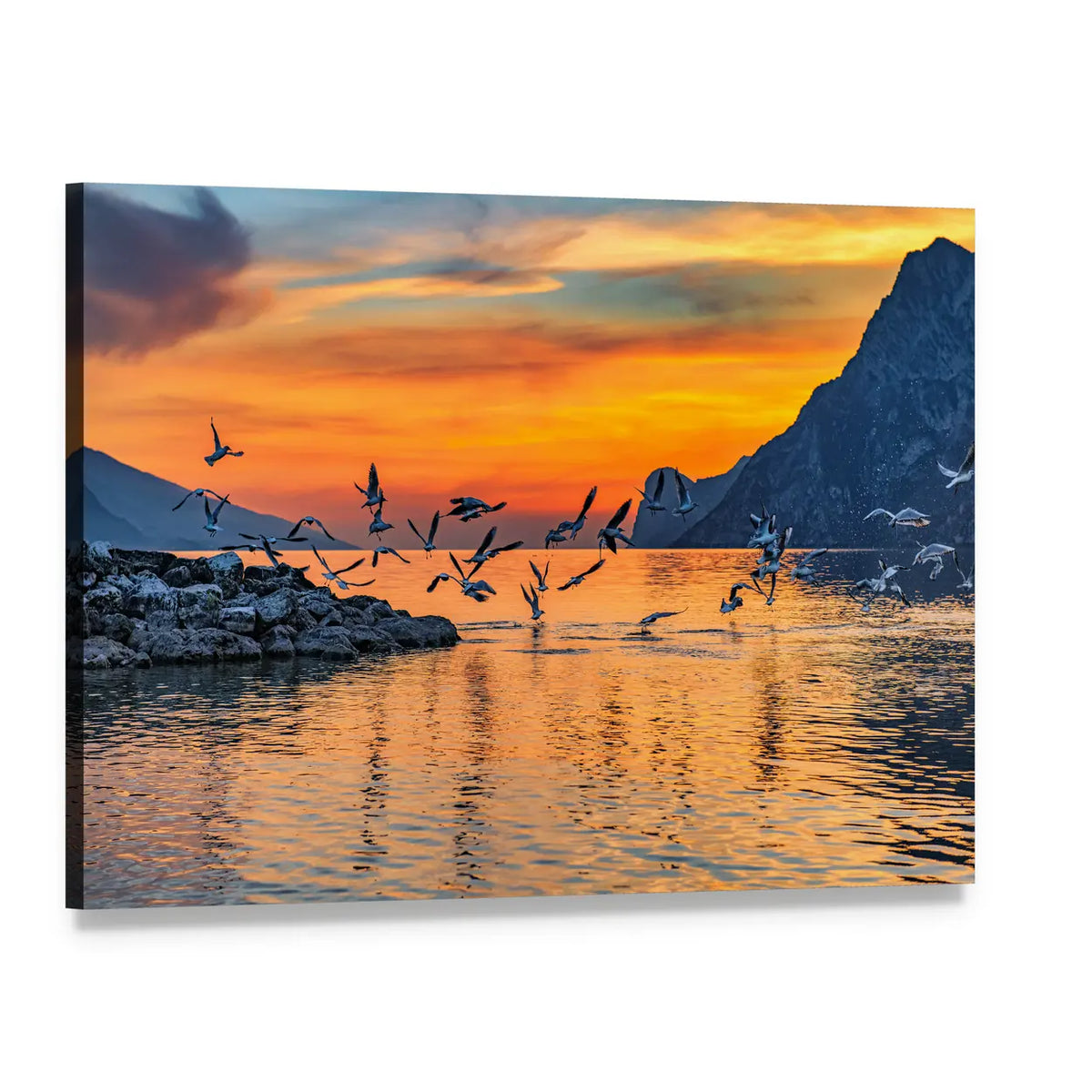 Sunset At Lake Garda In Italy Canvas Wall Art, single panel gallery wrapped canvas, angled product view