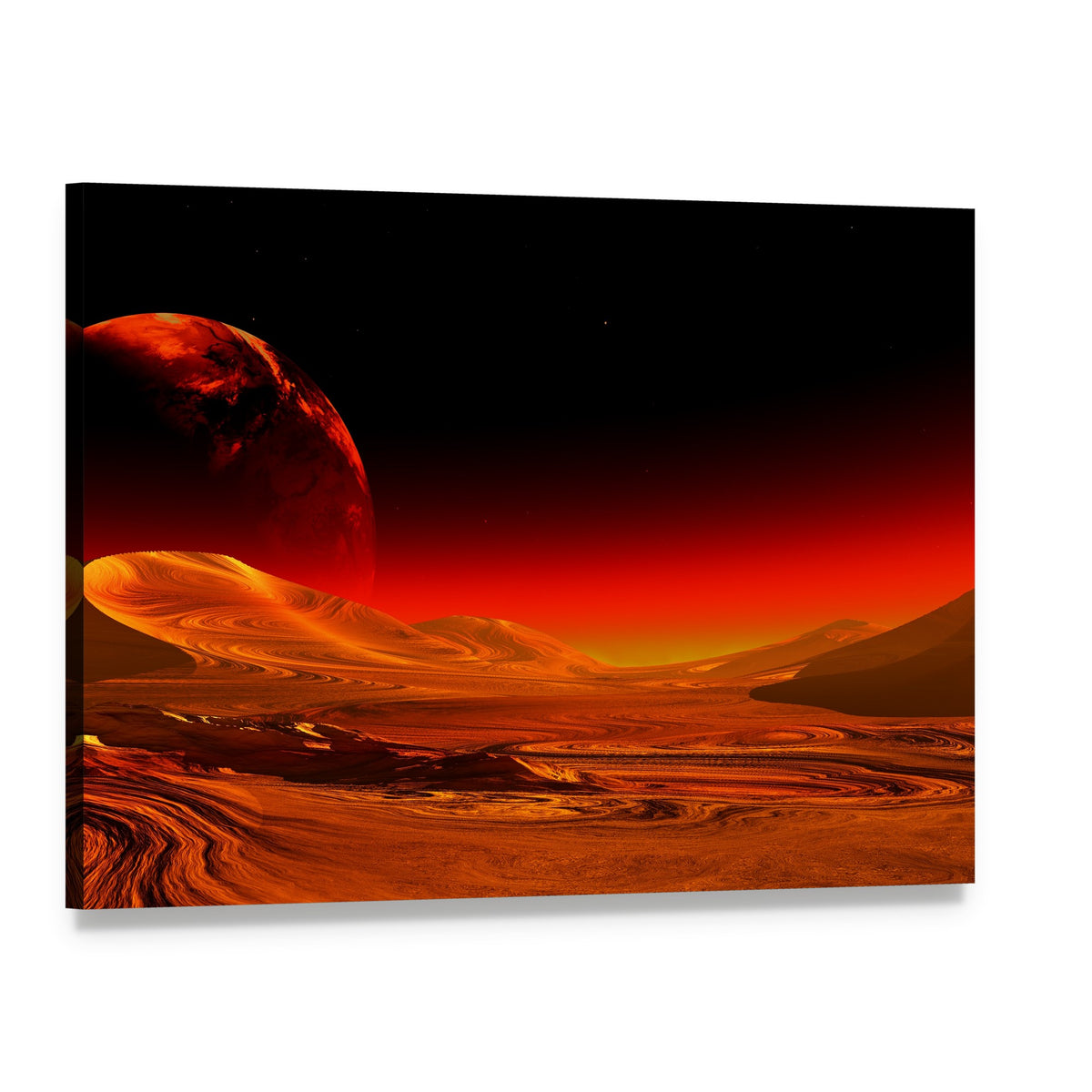 Red Planet Over Alien Dunes Canvas Wall Art, single panel gallery wrapped canvas, angled product view