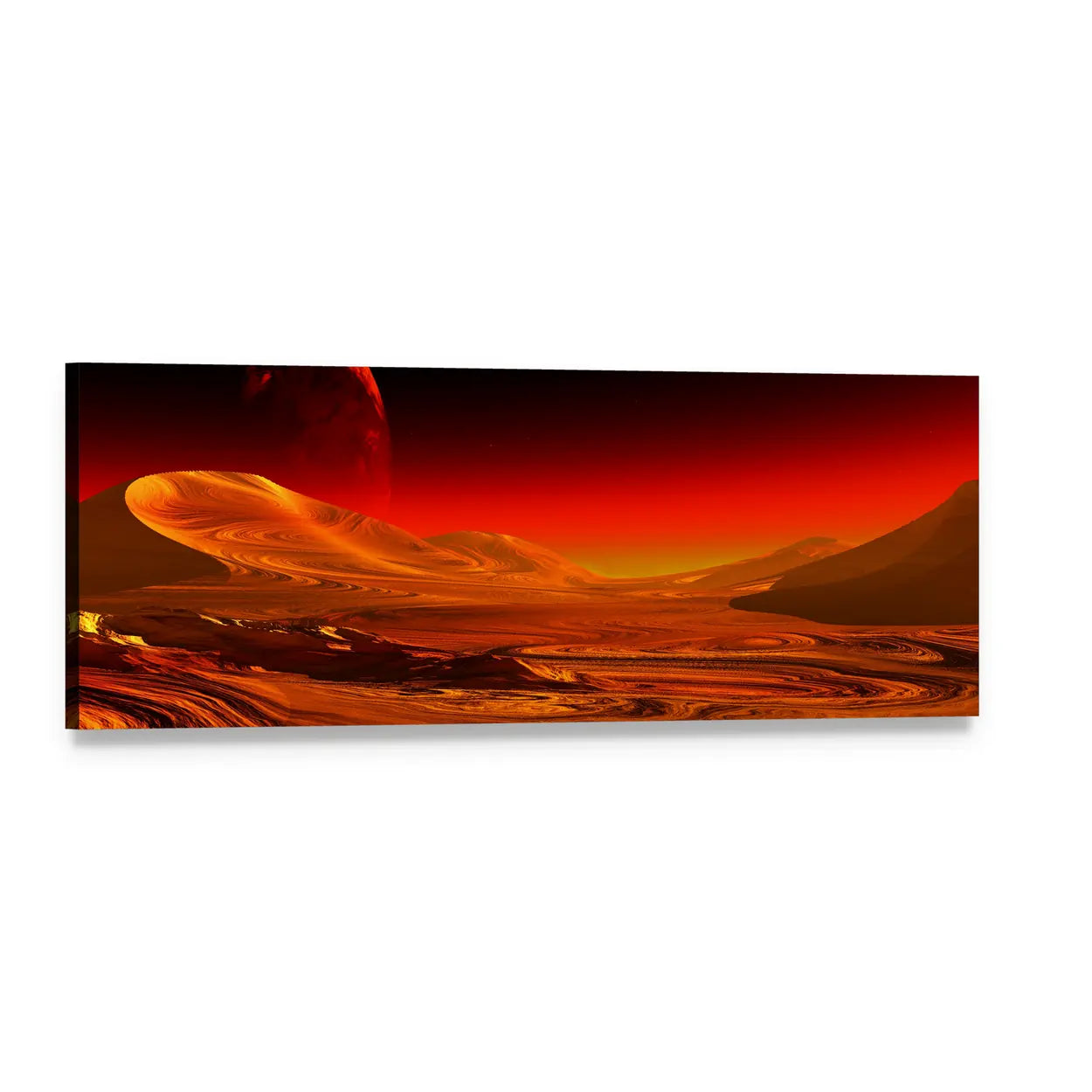 Alien Sunset Over Red Dunes Panoramic Canvas Wall Art, single panel gallery wrapped canvas, angled product view