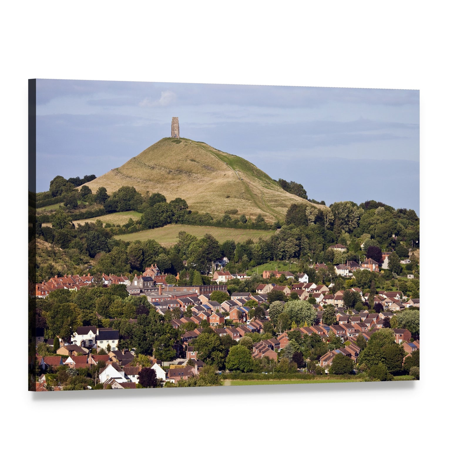 Glastonbury Tor Over Rolling Hills Canvas Wall Art, single panel gallery wrapped canvas, angled product view