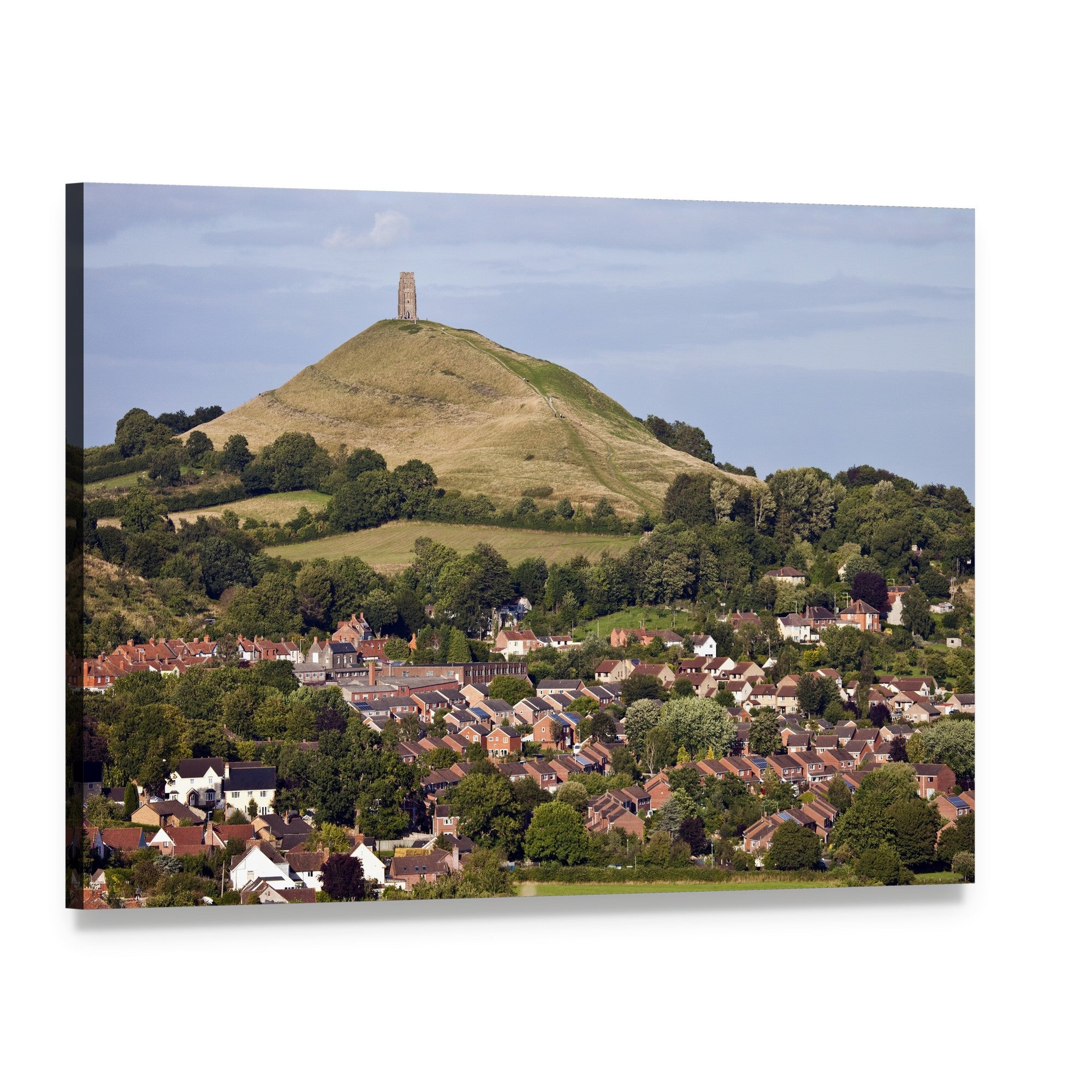 Glastonbury Tor Over Rolling Hills Canvas Wall Art, single panel gallery wrapped canvas, angled product view
