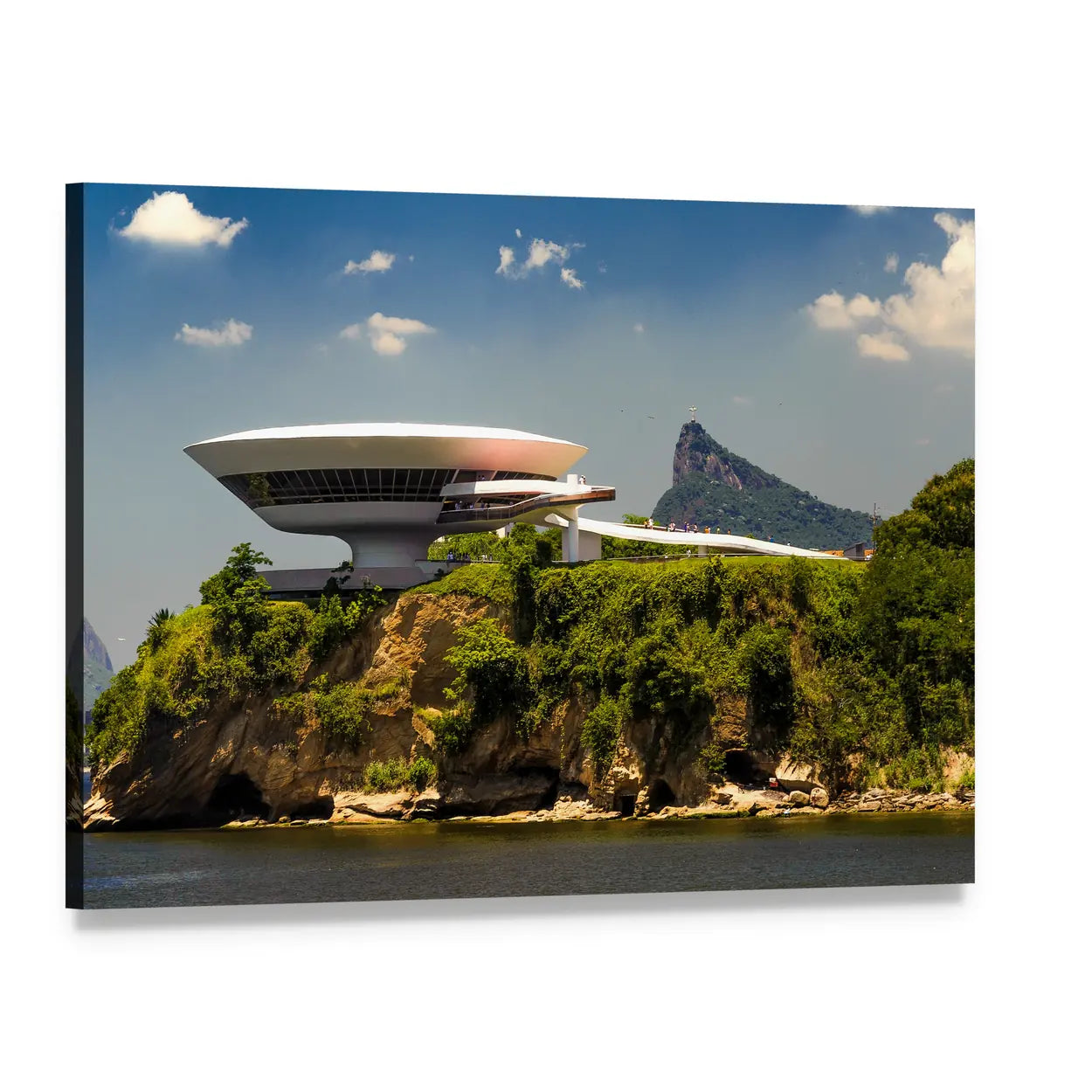 Niterói Contemporary Museum Cliffside Canvas Wall Art, single panel gallery wrapped canvas, angled product view