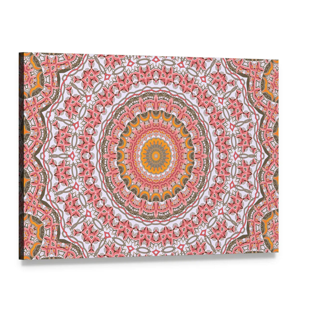 Round Mosaic Mandala Canvas Wall Art, single panel gallery wrapped canvas, angled product view