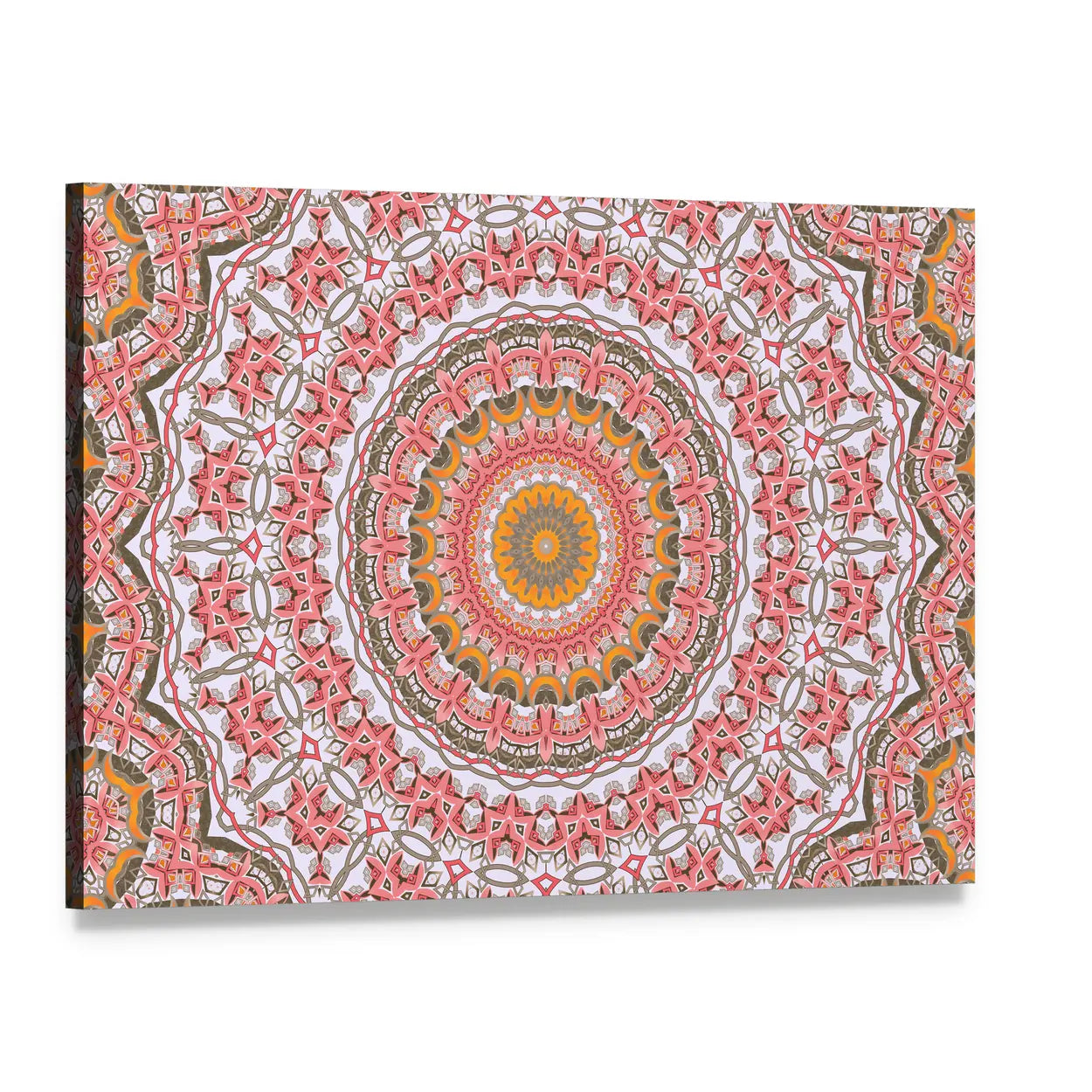 Round Mosaic Mandala Canvas Wall Art, single panel gallery wrapped canvas, angled product view