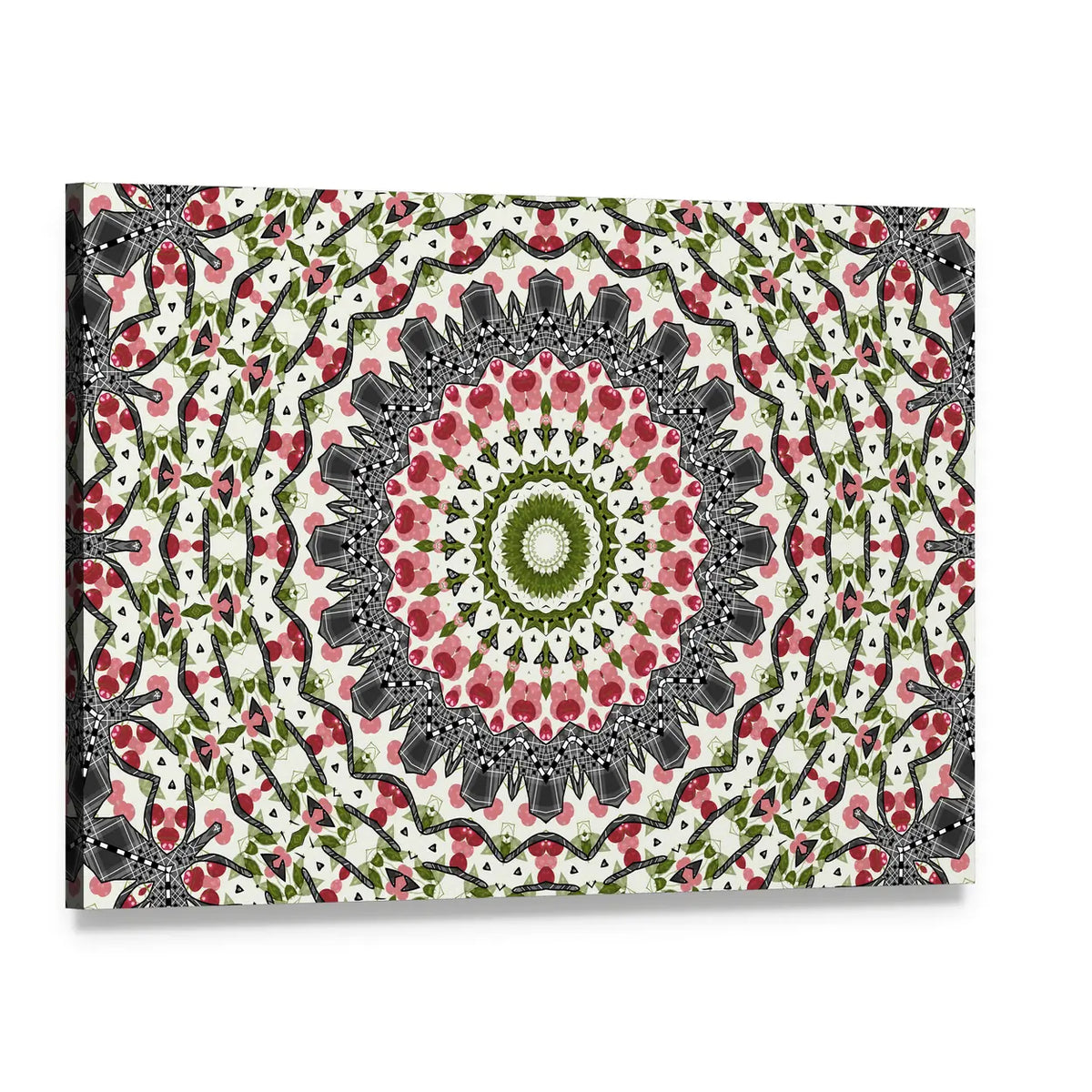 Geometric Mandala Pattern Canvas Wall Art, single panel gallery wrapped canvas, angled product view