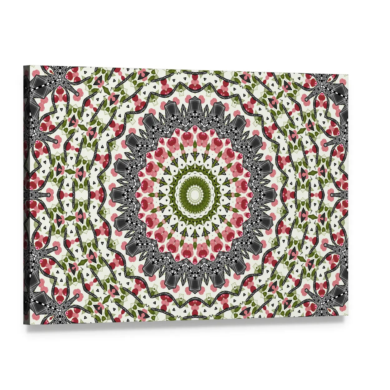 Geometric Mandala Pattern Canvas Wall Art, single panel gallery wrapped canvas, angled product view