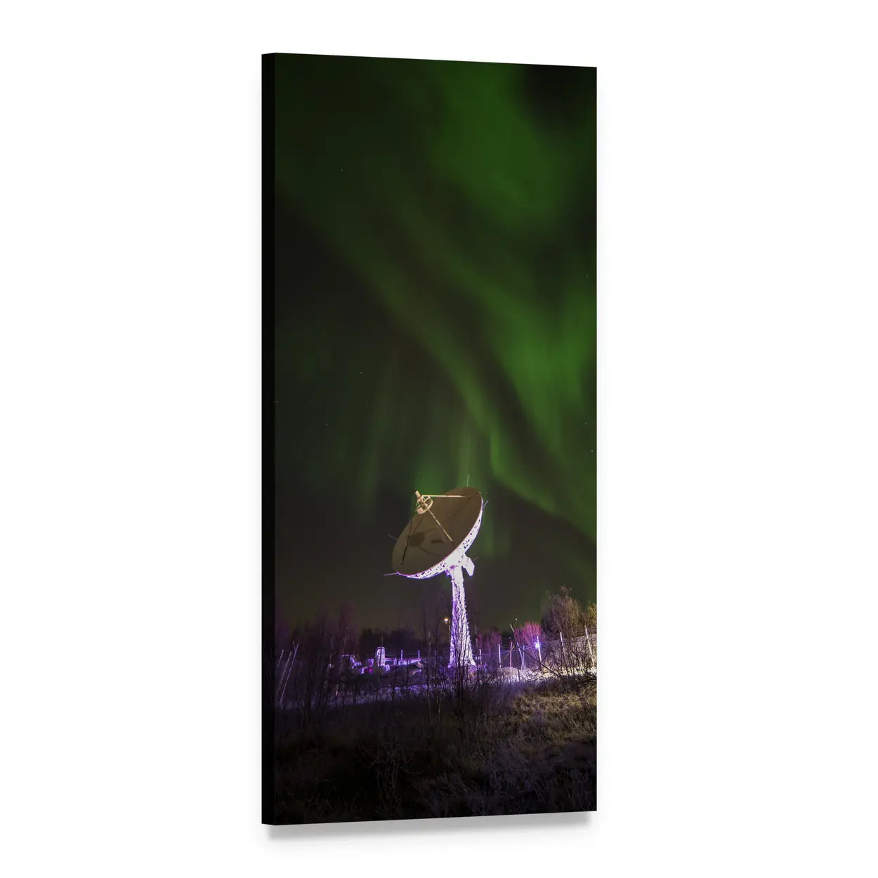 Satellite Dish Under Northern Lights Vertical Canvas Wall Art, 1 panel 1 Vertical layout gallery wrapped canvas set, angled product view