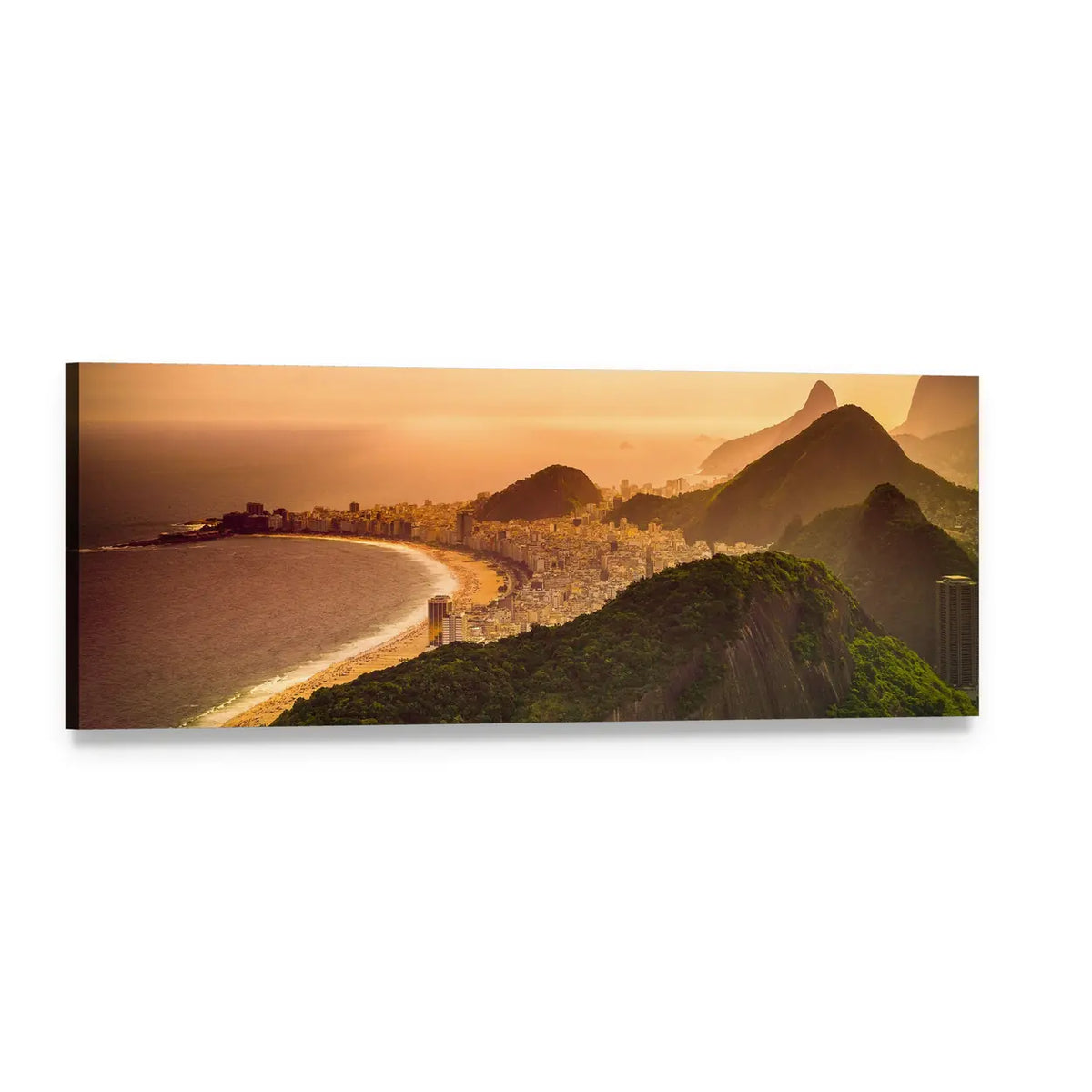 Copacabana Beach at Dusk Panoramic Canvas Wall Art, single panel gallery wrapped canvas, angled product view