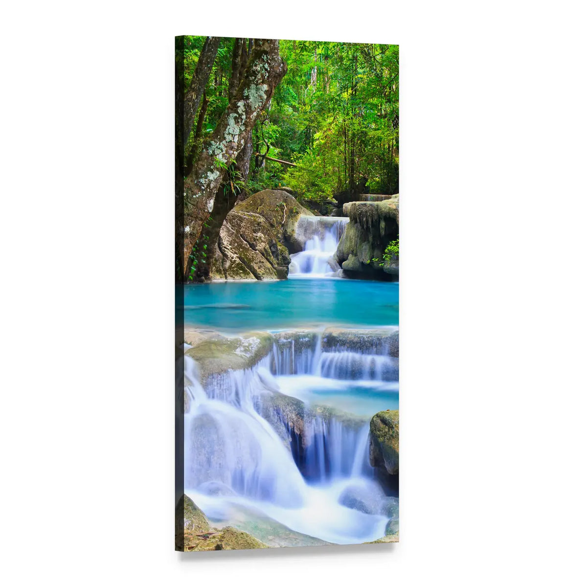 Erawan Waterfall in Kanchanaburi Vertical Canvas Wall Art, 1 panel 1 Vertical layout gallery wrapped canvas set, angled product view