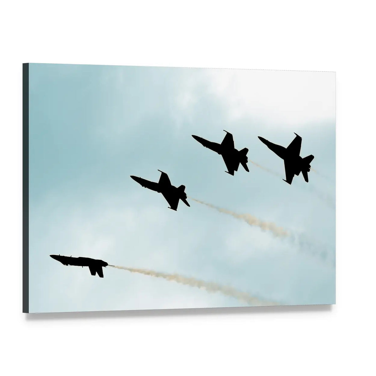 Fighter Jet Silhouttes with Vapor Trails Canvas Wall Art, single panel gallery wrapped canvas, angled product view