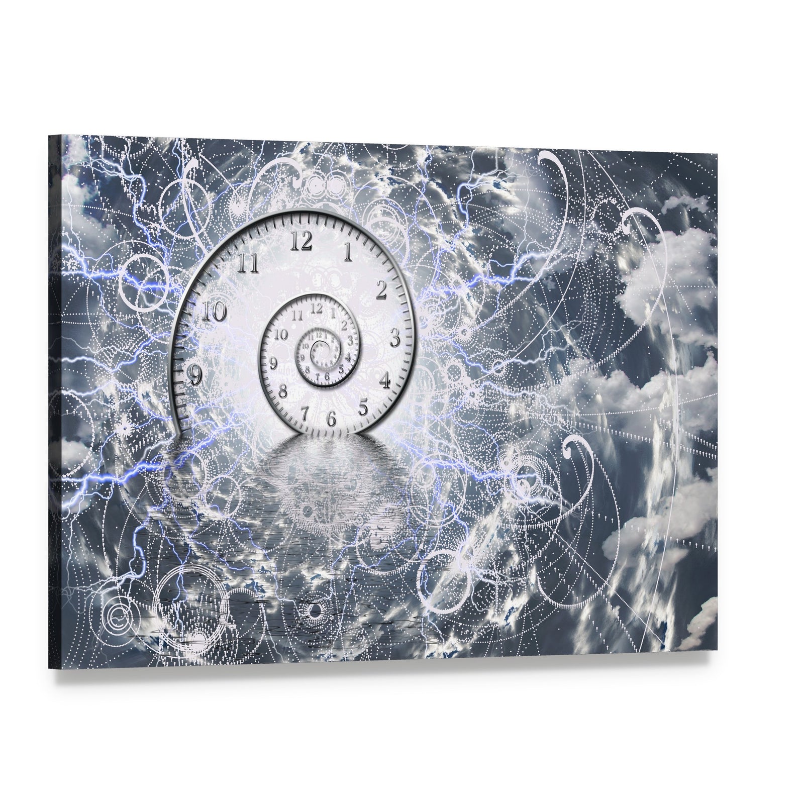 Cosmic Spiral Clock Canvas Wall Art, single panel gallery wrapped canvas, angled product view