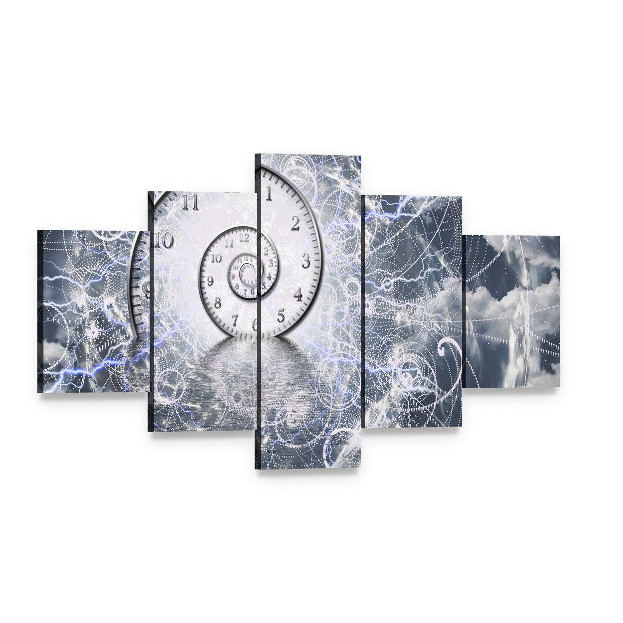Cosmic Spiral Clock Canvas Wall Art, 5 panel 5 Star layout gallery wrapped canvas set, angled product view