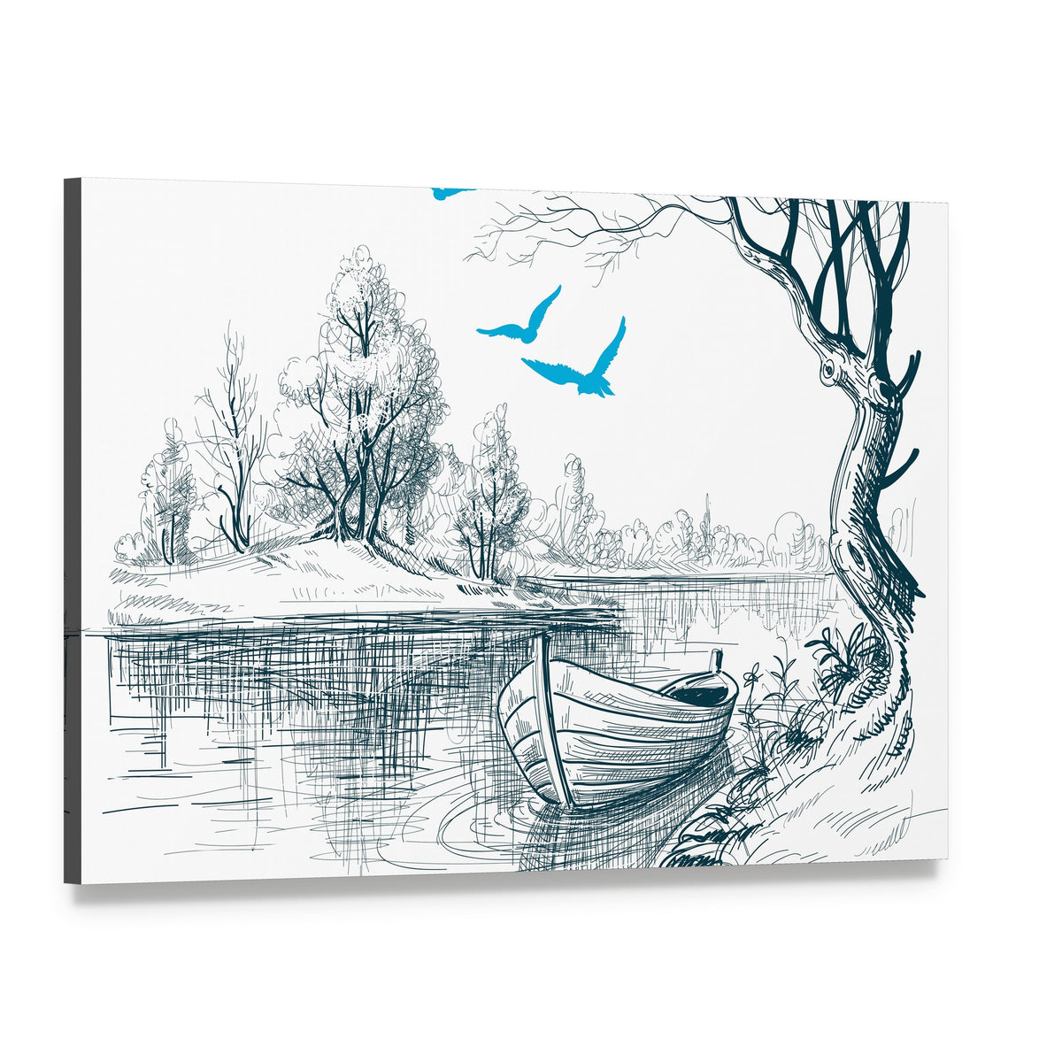 Boat on River Delta Canvas Wall Art, single panel gallery wrapped canvas, angled product view