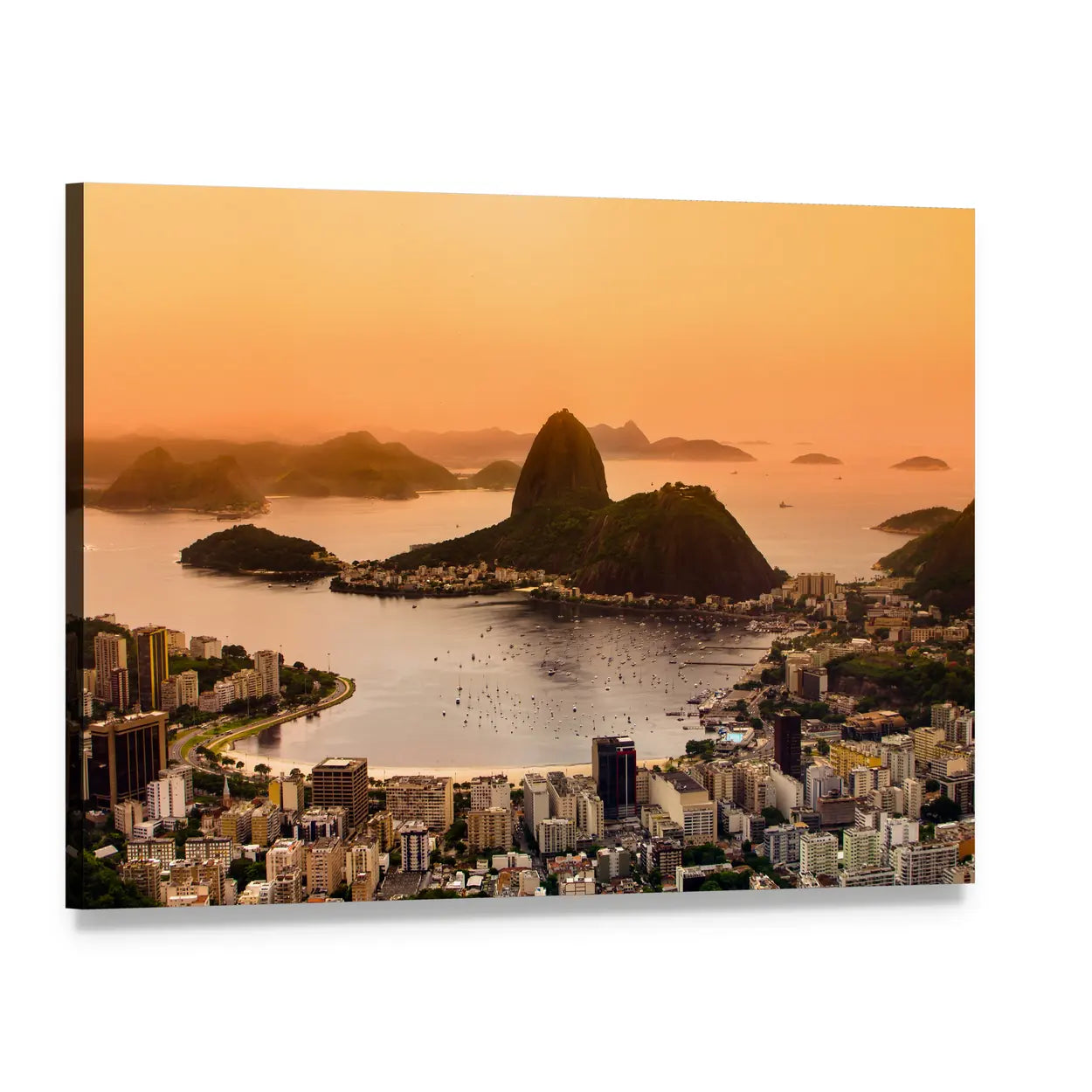 Sugarloaf and Botafogo Beach at Sunset Canvas Wall Art, single panel gallery wrapped canvas, angled product view