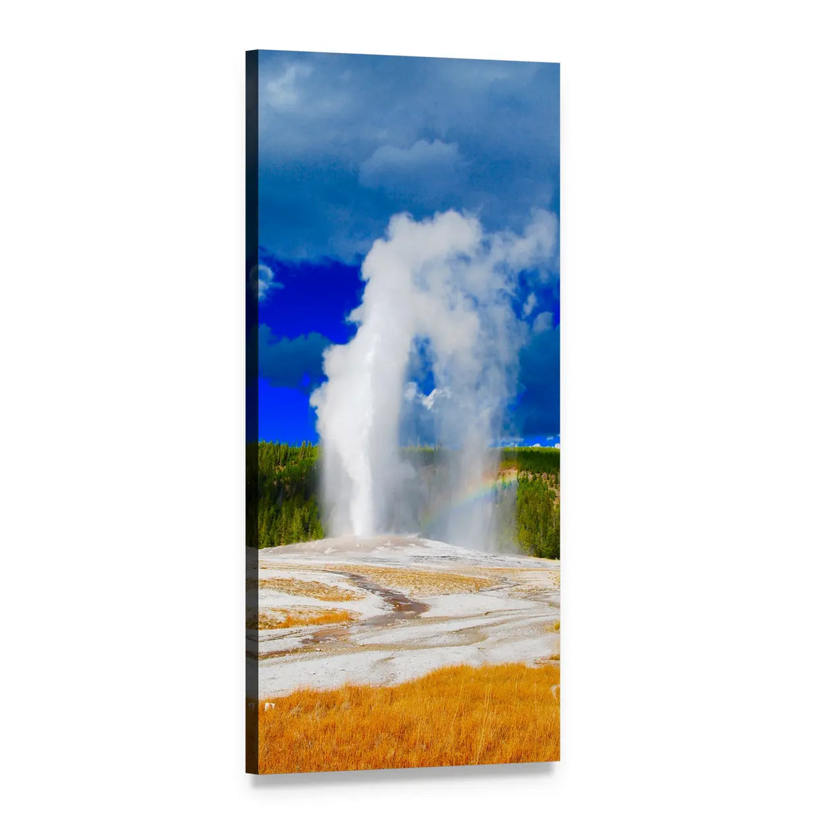 Yellowstone Geyser with Rainbow Vertical Canvas Wall Art, 1 panel 1 Vertical layout gallery wrapped canvas set, angled product view