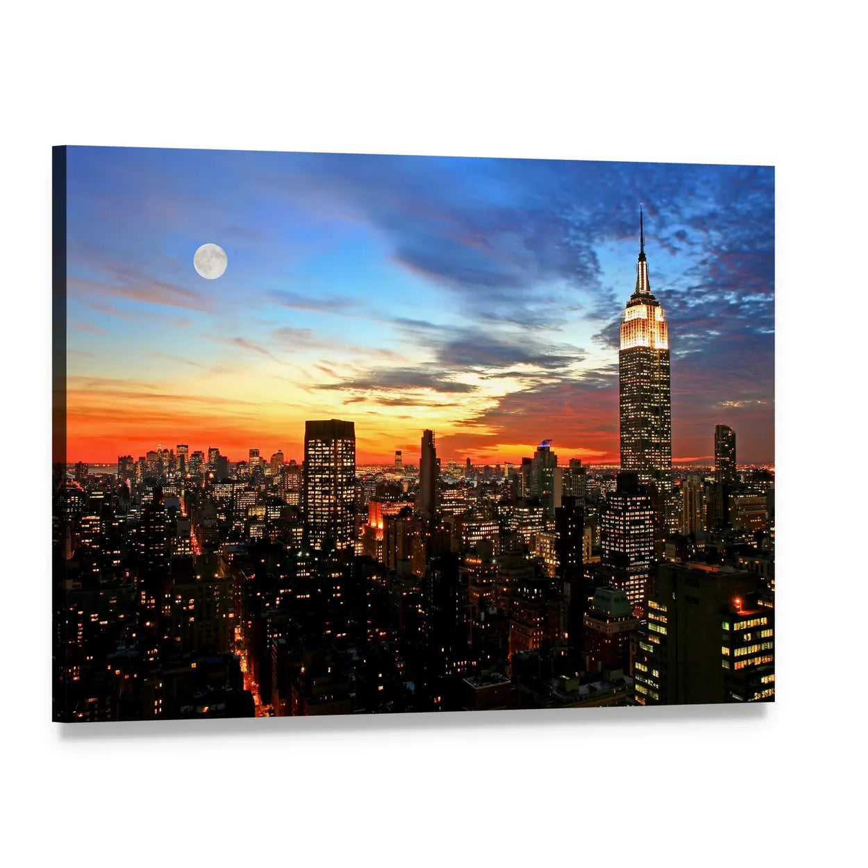 New York Midtown Skyline at Night Canvas Wall Art, single panel gallery wrapped canvas, angled product view