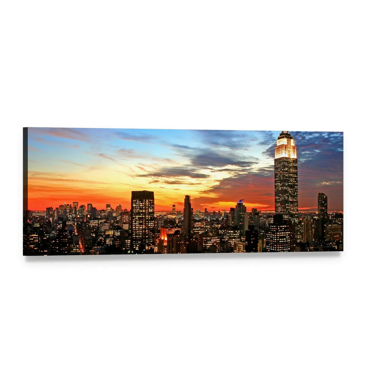 Ny Midtown Skyline at Dusk Panoramic Canvas Wall Art, single panel gallery wrapped canvas, angled product view