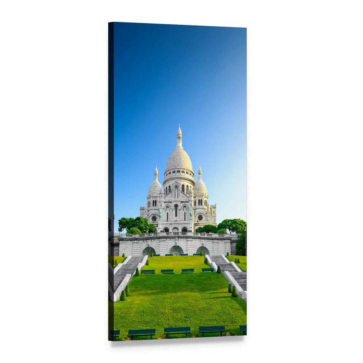Sacré-cœur at Sunrise, Montmartre Vertical Canvas Wall Art, 1 panel 1 Vertical layout gallery wrapped canvas set, angled product view