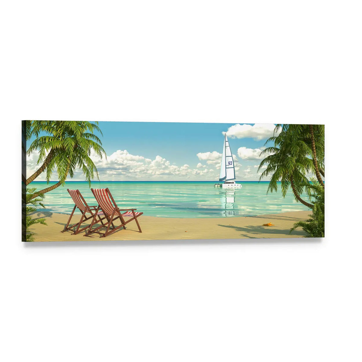 Caribbean Beach View Panoramic Canvas Wall Art, single panel gallery wrapped canvas, angled product view