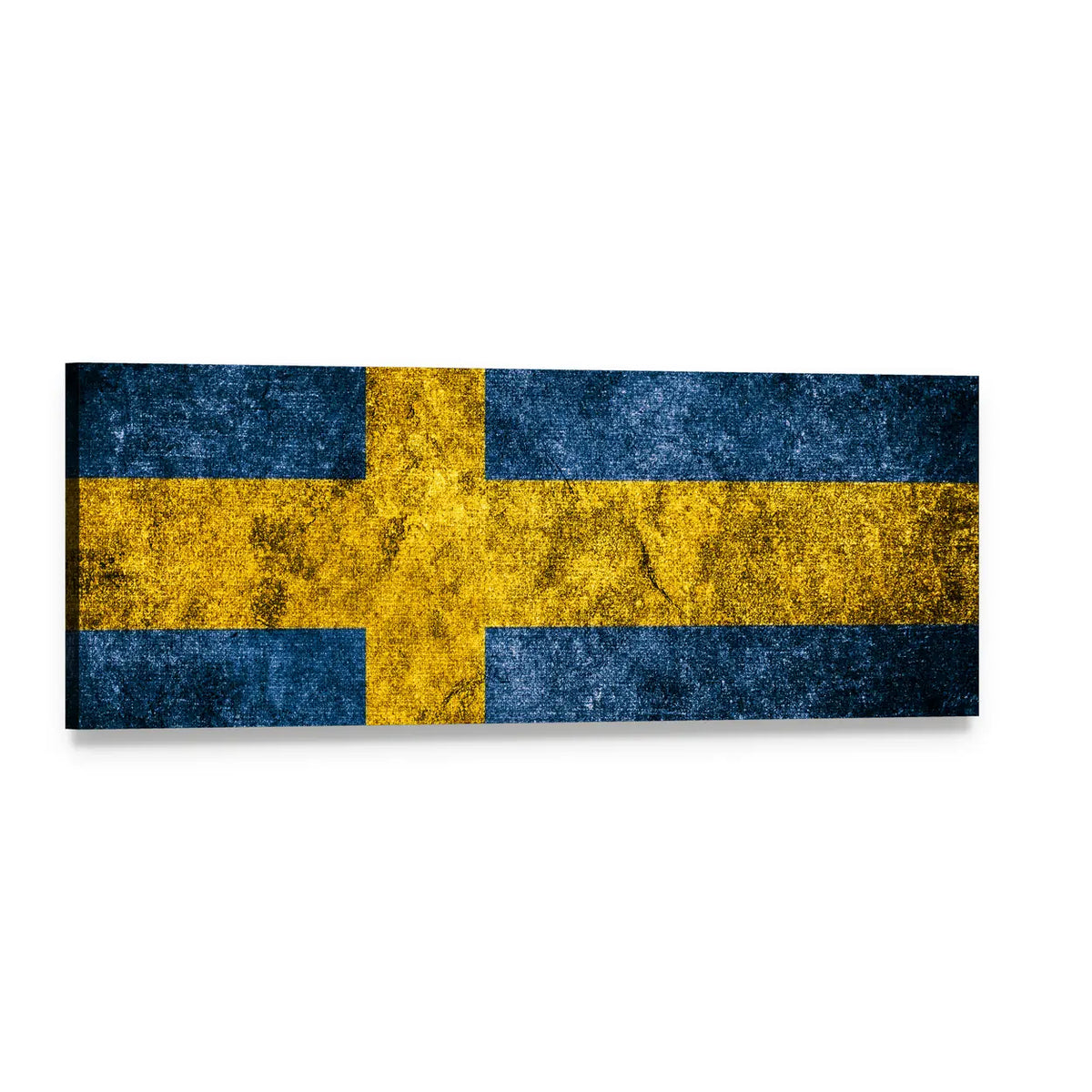Swedish Flag on Grunge Concrete Panoramic Canvas Wall Art, single panel gallery wrapped canvas, angled product view