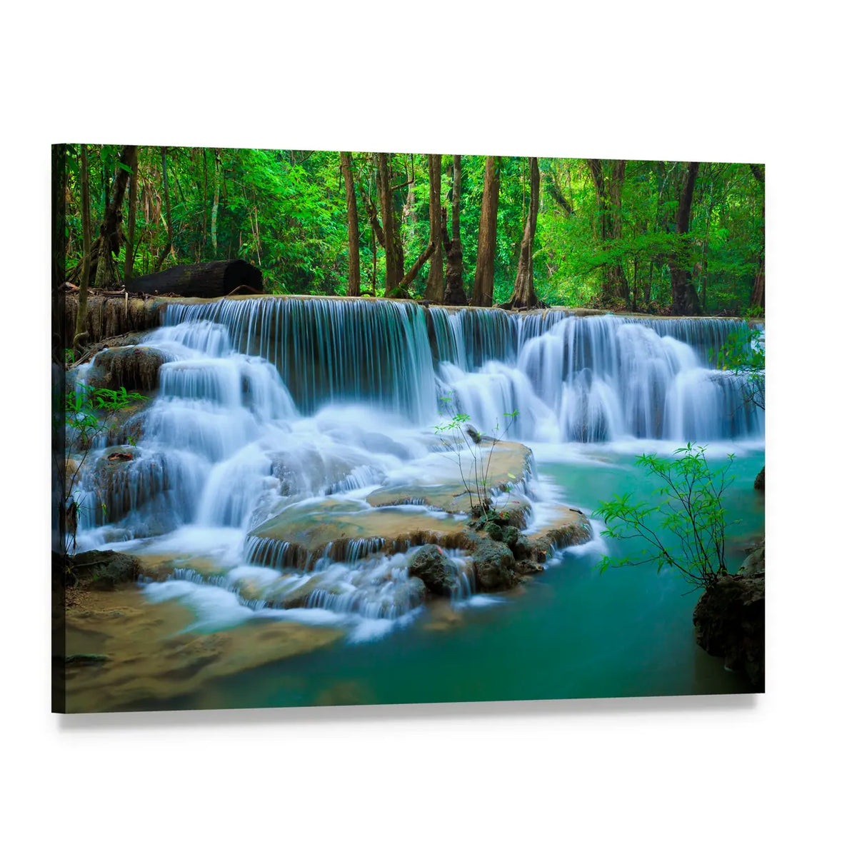 Huay Ma Khamin Waterfall In Kanchanaburi Thailand Canvas Wall Art, single panel gallery wrapped canvas, angled product view