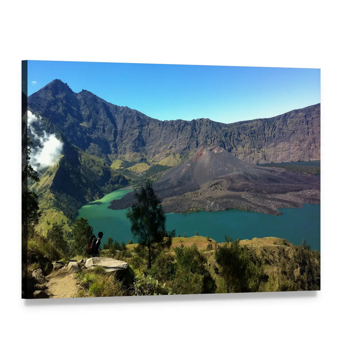 Mount Rinjani Caldera with Turquoise Lake Canvas Wall Art, single panel gallery wrapped canvas, angled product view