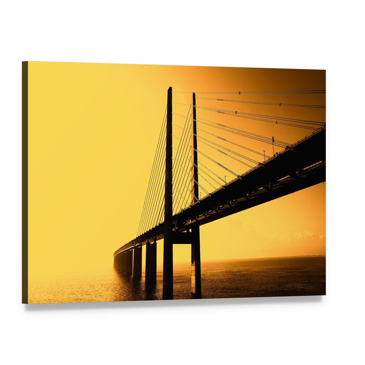 Oresund Bridge at Sunset Canvas Wall Art, single panel gallery wrapped canvas, angled product view