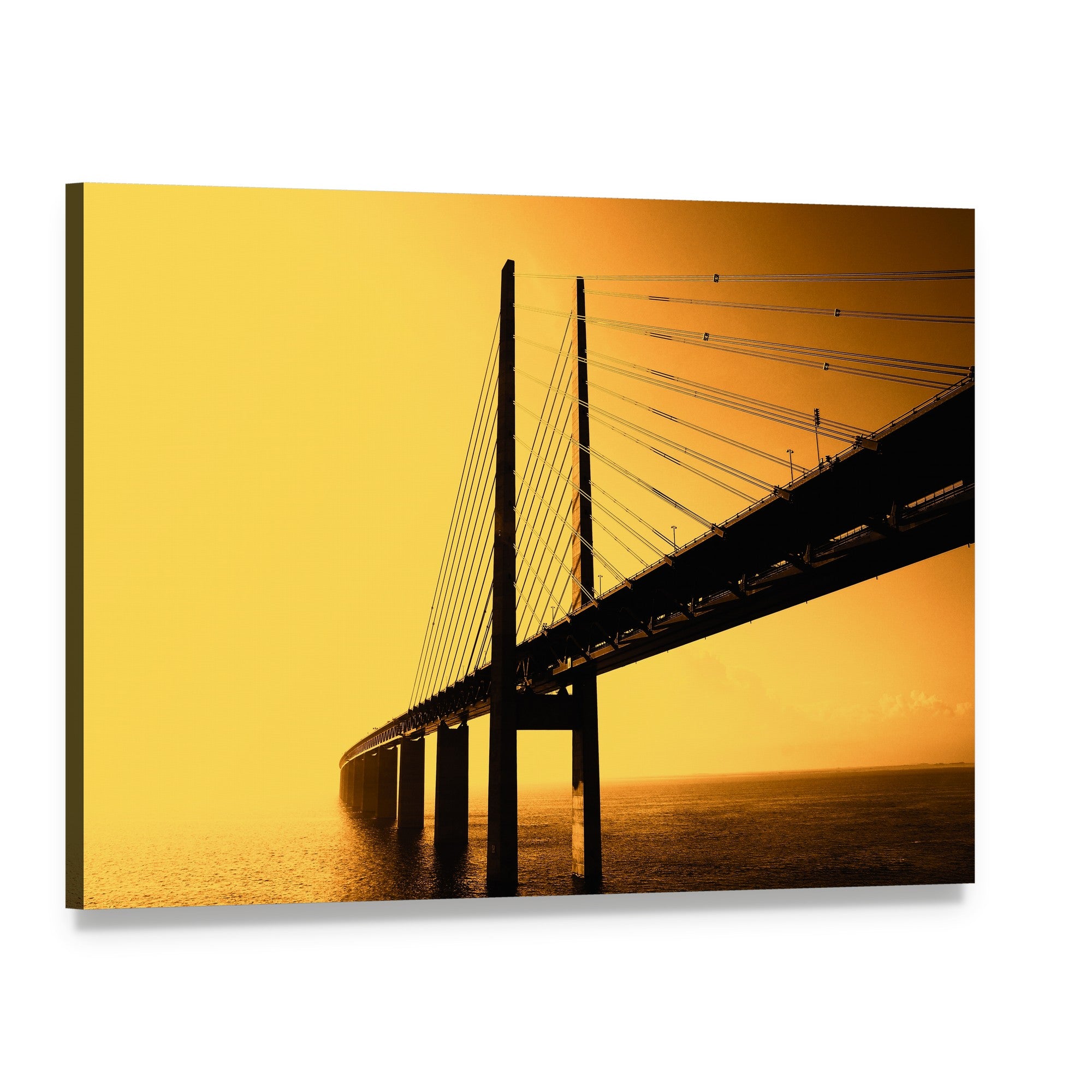 Oresund Bridge at Sunset Canvas Wall Art, single panel gallery wrapped canvas, angled product view