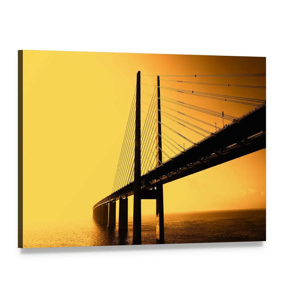 Oresund Bridge at Golden Hour Canvas Wall Art, single panel gallery wrapped canvas, angled product view