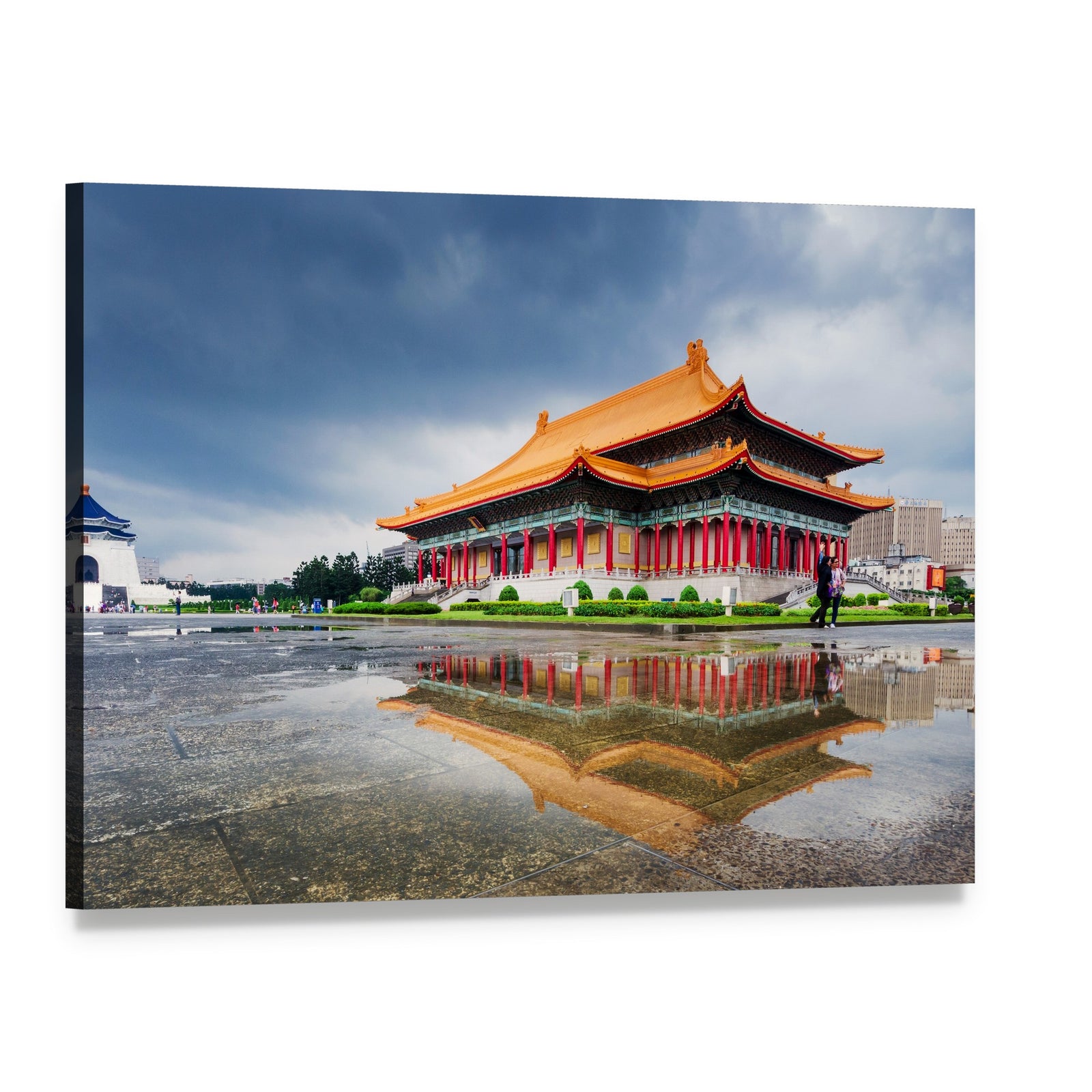 Chiang Kai Shek Memorial Hall Reflection Canvas Wall Art, single panel gallery wrapped canvas, angled product view