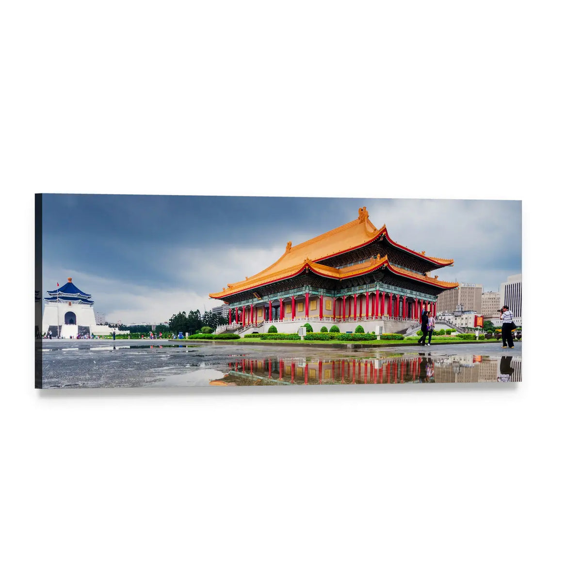 Chiang Kai Shek Memorial Hall Reflection Panoramic Canvas Wall Art, single panel gallery wrapped canvas, angled product view