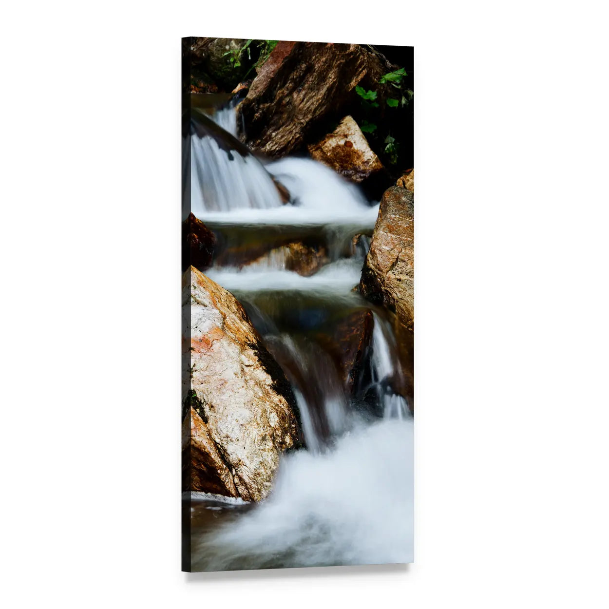 Long Exposure Waterfall Over Rocks Vertical Canvas Wall Art, 1 panel 1 Vertical layout gallery wrapped canvas set, angled product view