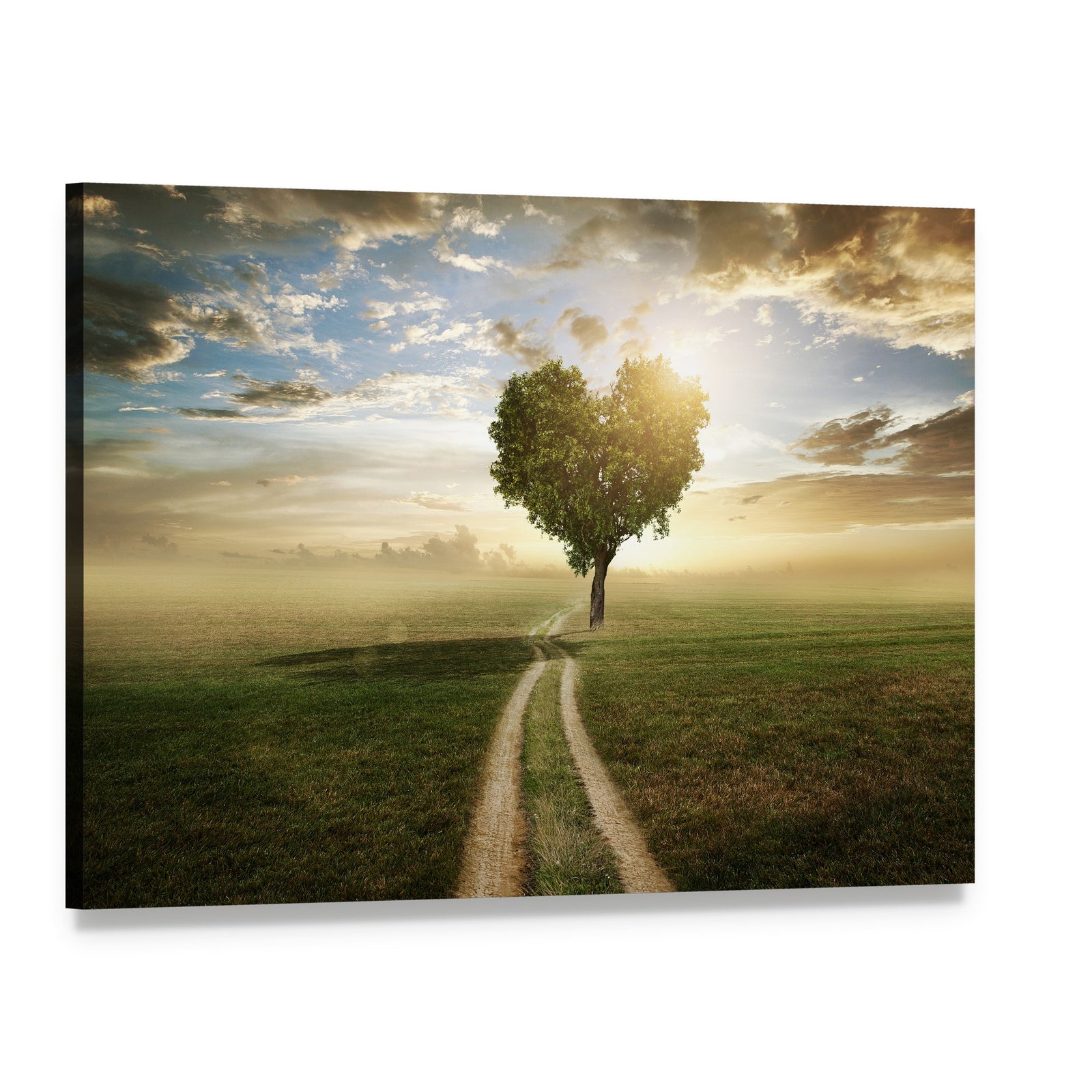 Heart Shaped Tree at Sunset Canvas Wall Art, single panel gallery wrapped canvas, angled product view