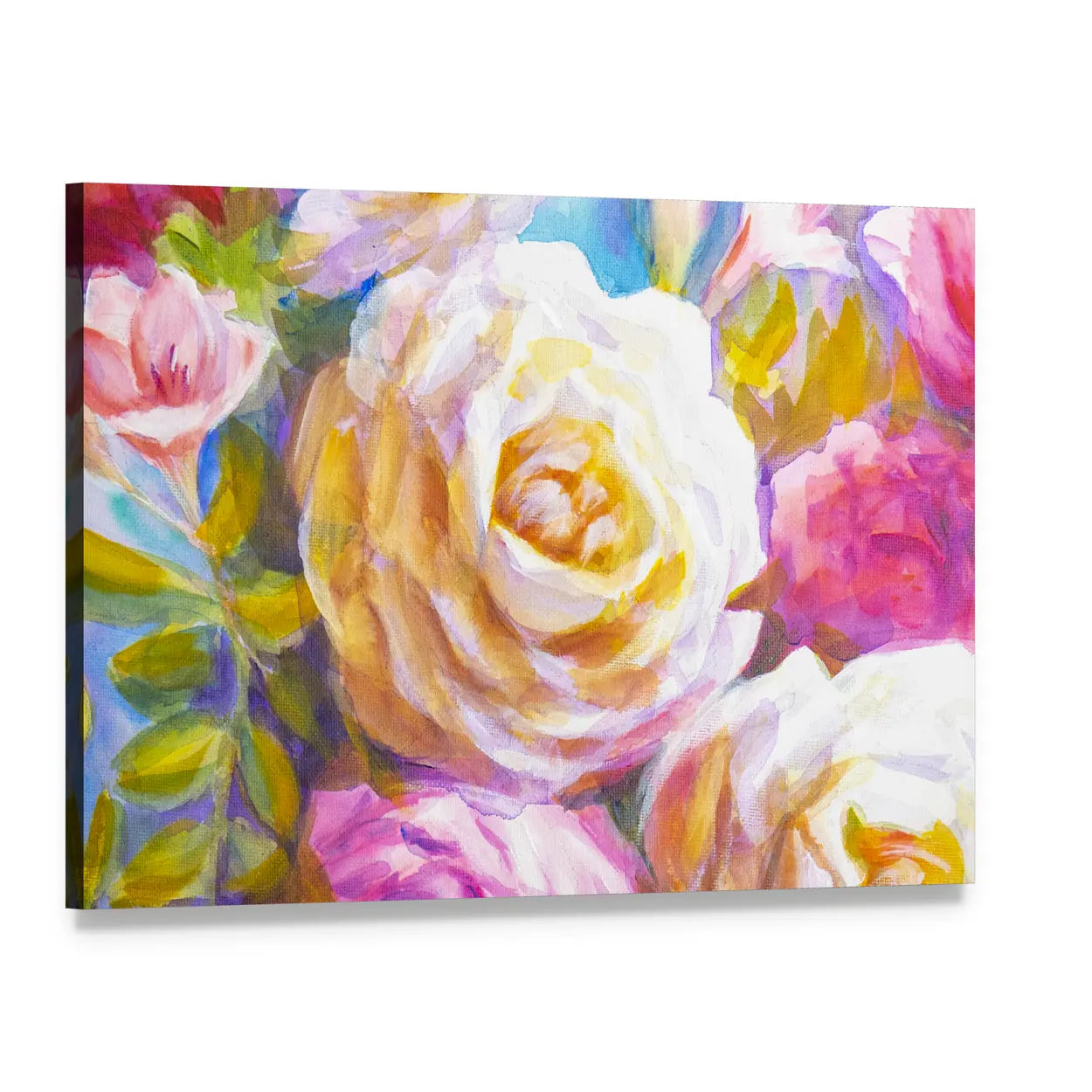 Peonies and Roses Bouquet Sketch Canvas Wall Art, single panel gallery wrapped canvas, angled product view