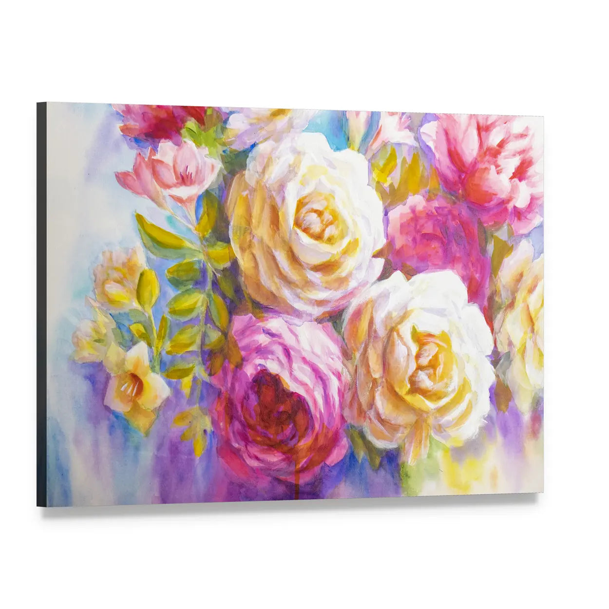 Sketch of Peonies and Roses Bouquet Canvas Wall Art, single panel gallery wrapped canvas, angled product view