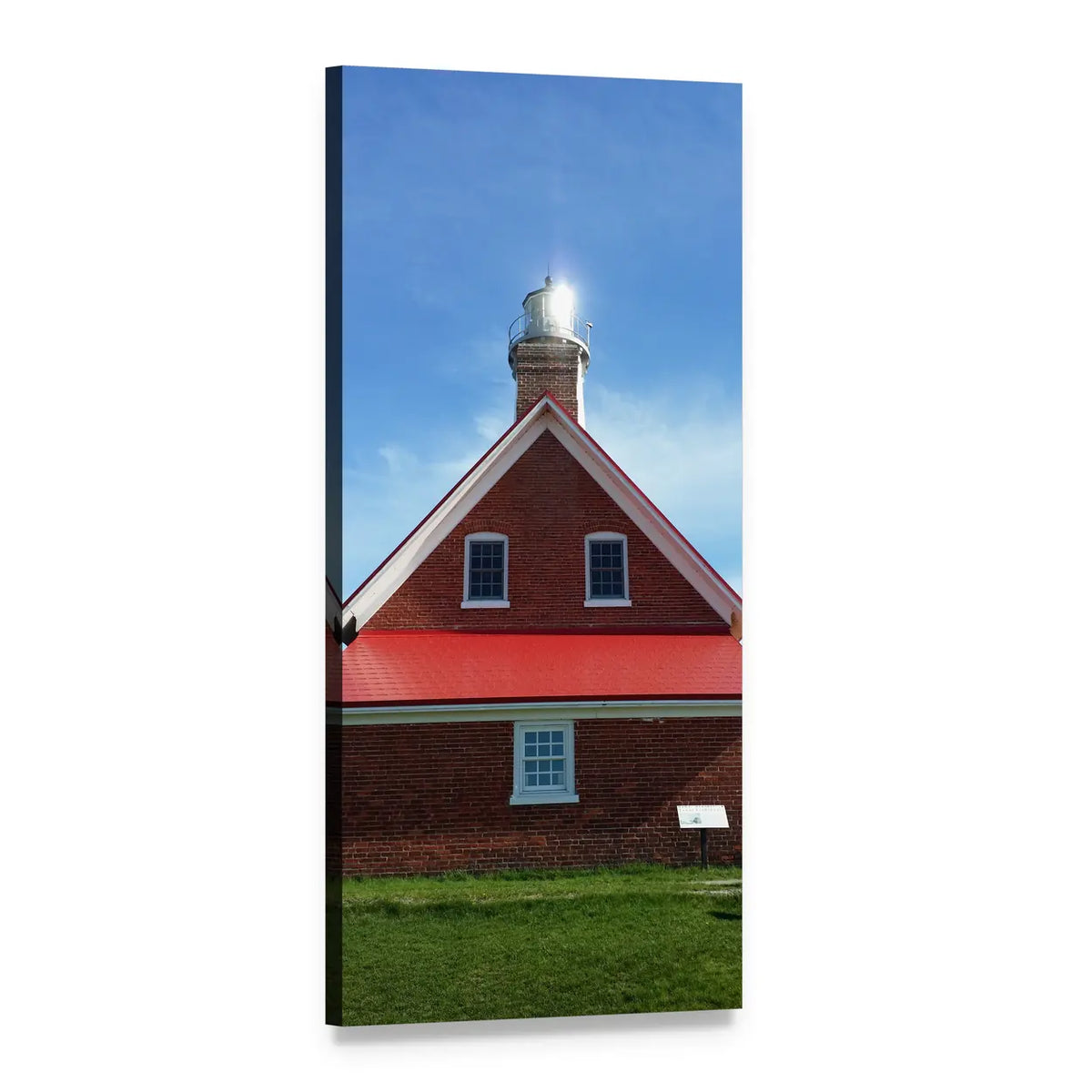 Red-roof Lighthouse with Shining Lantern Vertical Canvas Wall Art, 1 panel 1 Vertical layout gallery wrapped canvas set, angled product view