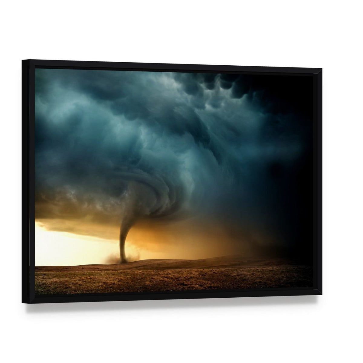 Tornado Forming a Supercell Canvas Wall Art, framed canvas in a black floater frame, angled product view