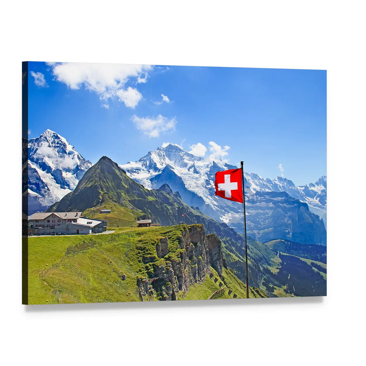 Swiss Flag on Mannlichen Ridge Canvas Wall Art, single panel gallery wrapped canvas, angled product view