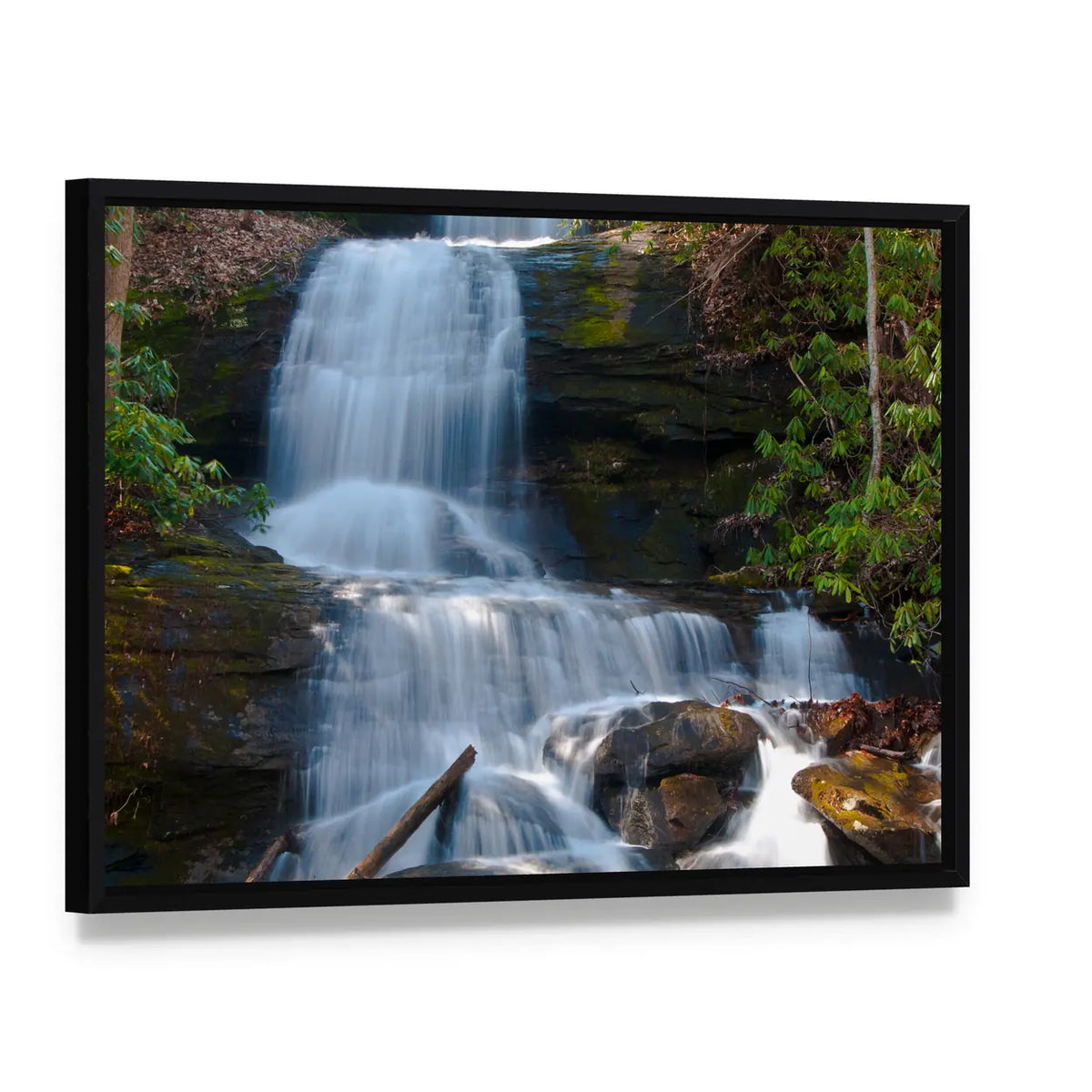 Desoto Falls, Georgia Canvas Wall Art, framed canvas in a black floater frame, angled product view