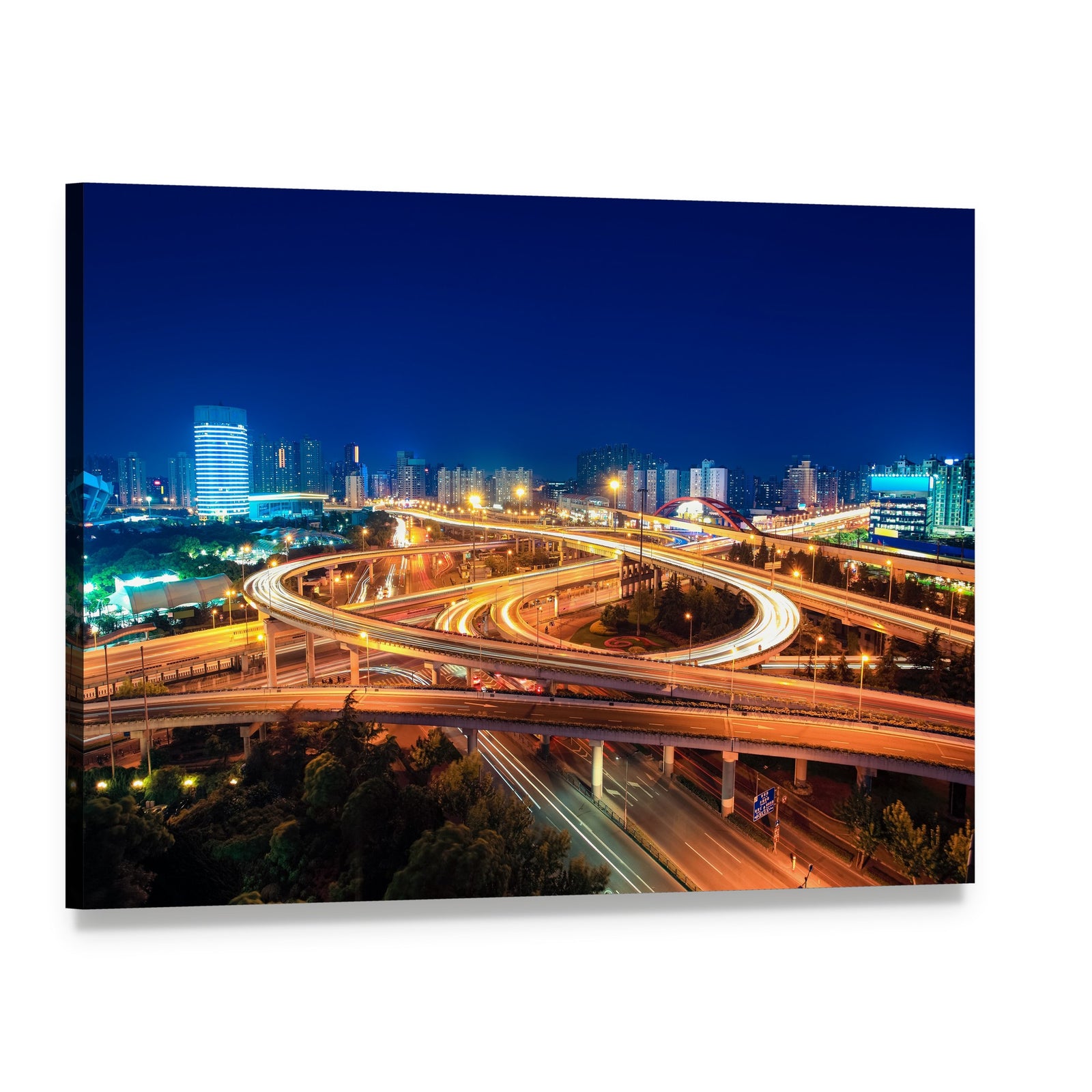 Urban Highways at Night Canvas Wall Art, single panel gallery wrapped canvas, angled product view