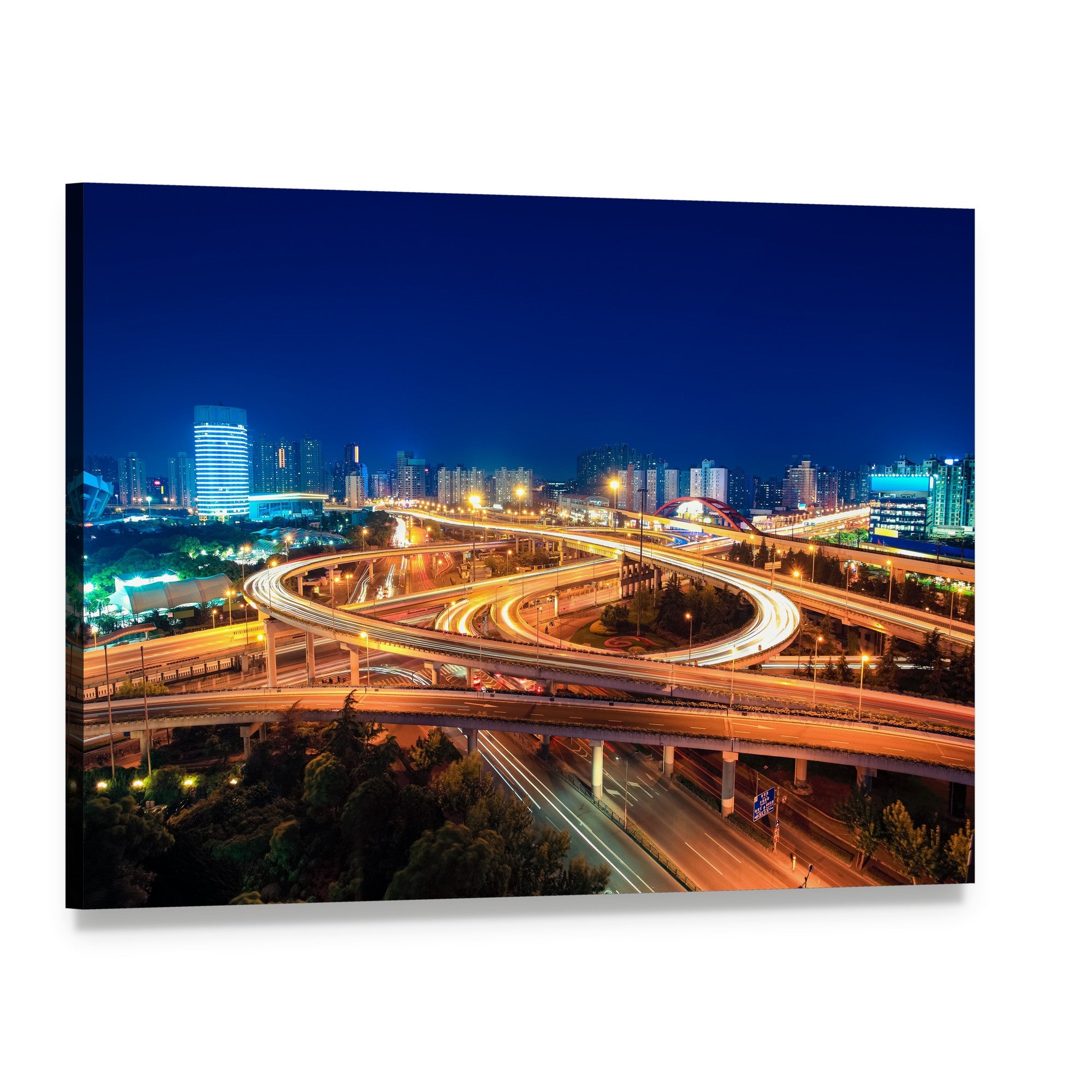 Urban Highways at Night Canvas Wall Art, single panel gallery wrapped canvas, angled product view