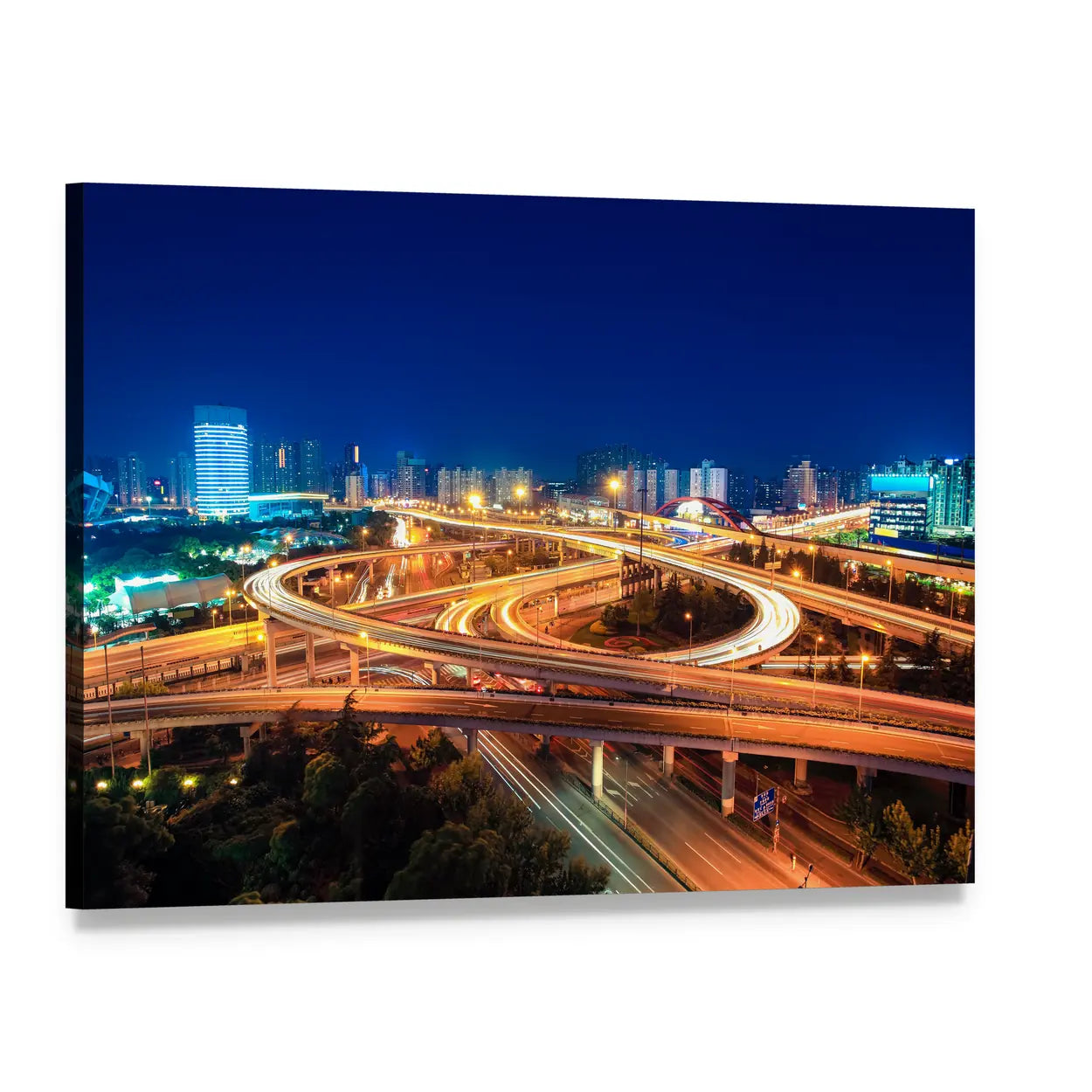 Modern Highways at Night Canvas Wall Art, single panel gallery wrapped canvas, angled product view