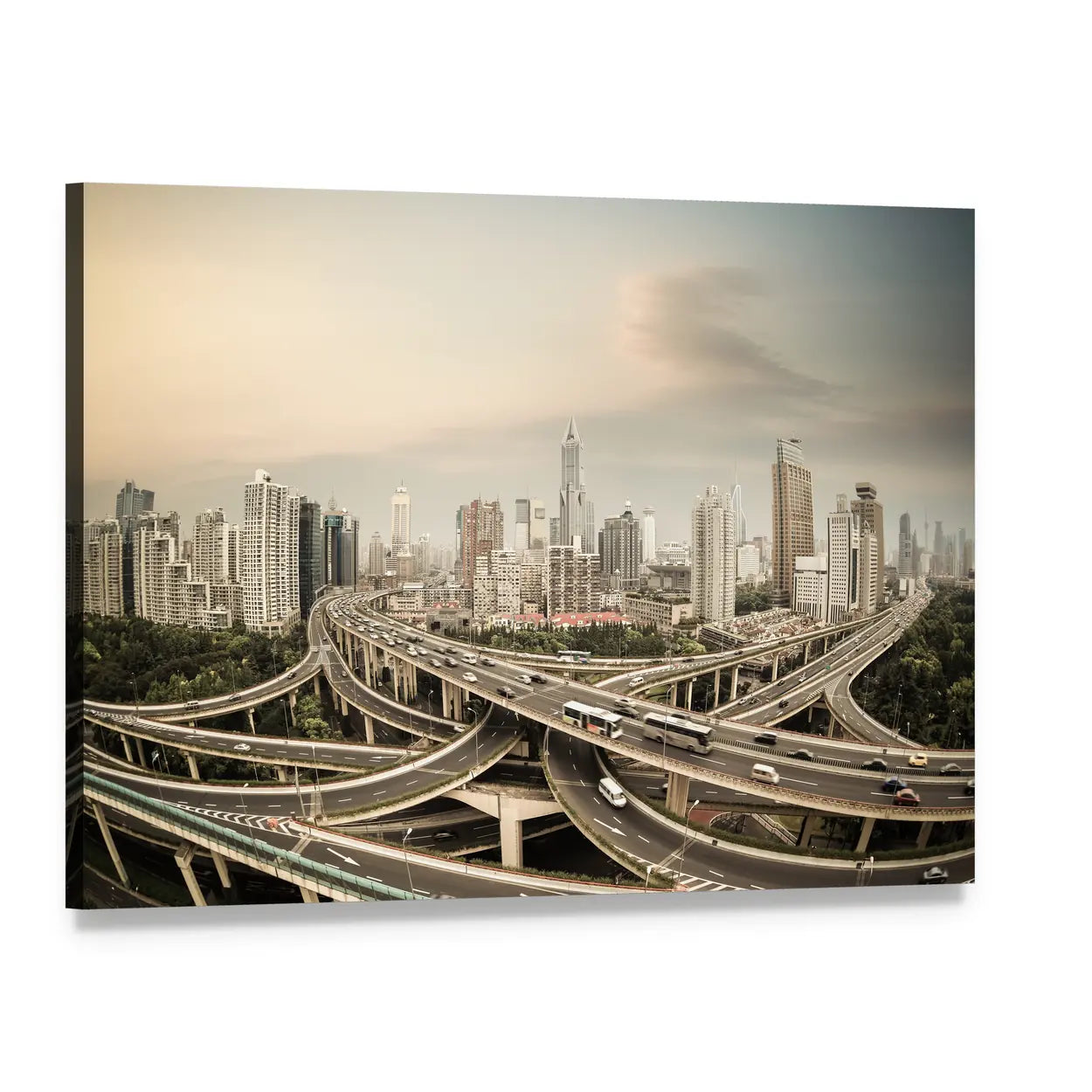 Shanghai Elevated Road Junction Canvas Wall Art, single panel gallery wrapped canvas, angled product view