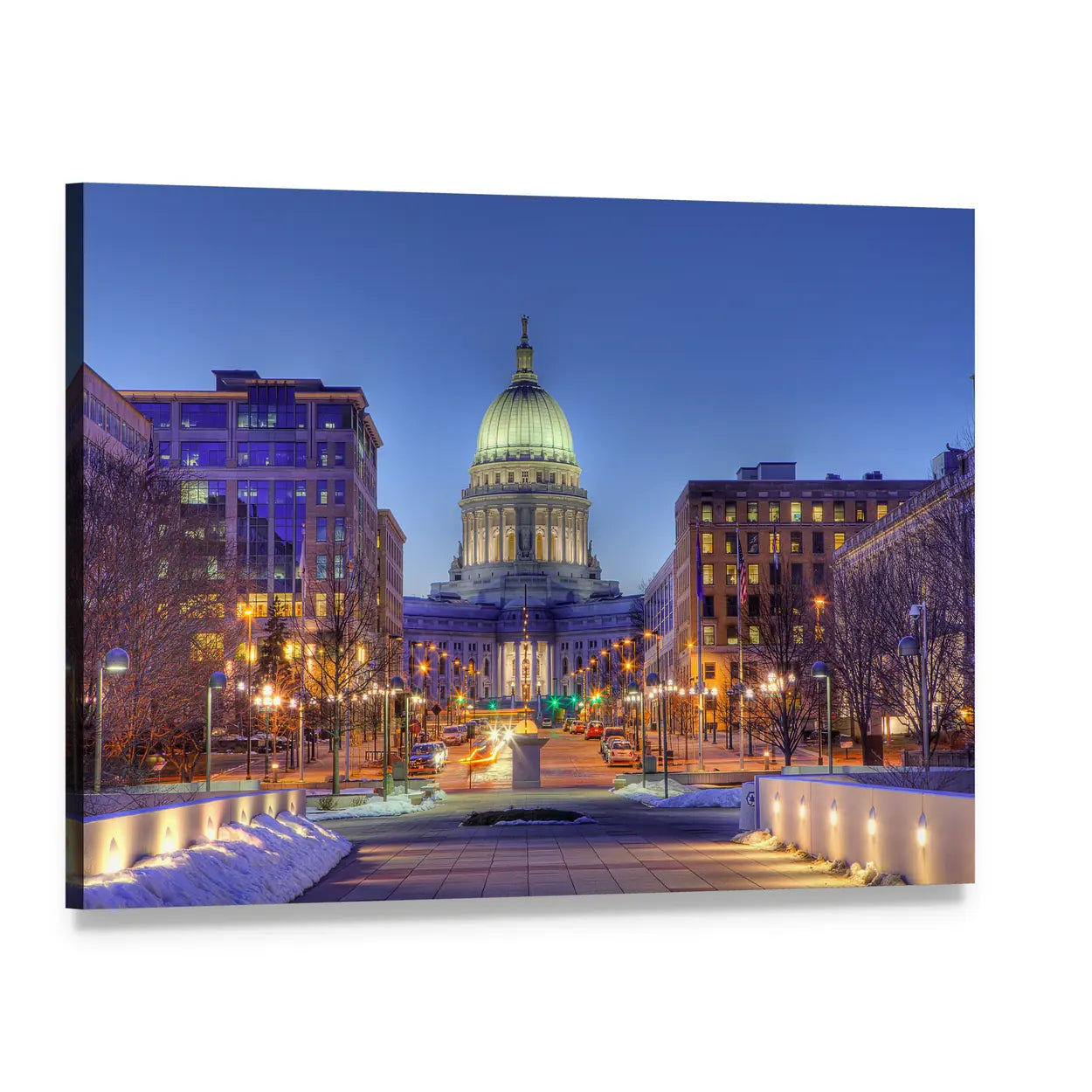 Wisconsin State Capitol at Twilight Canvas Wall Art, single panel gallery wrapped canvas, angled product view
