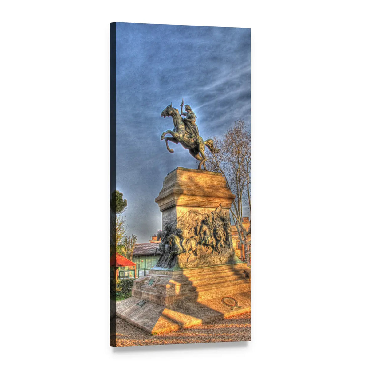 Equestrian Statue in Rome Vertical Canvas Wall Art, 1 panel 1 Vertical layout gallery wrapped canvas set, angled product view