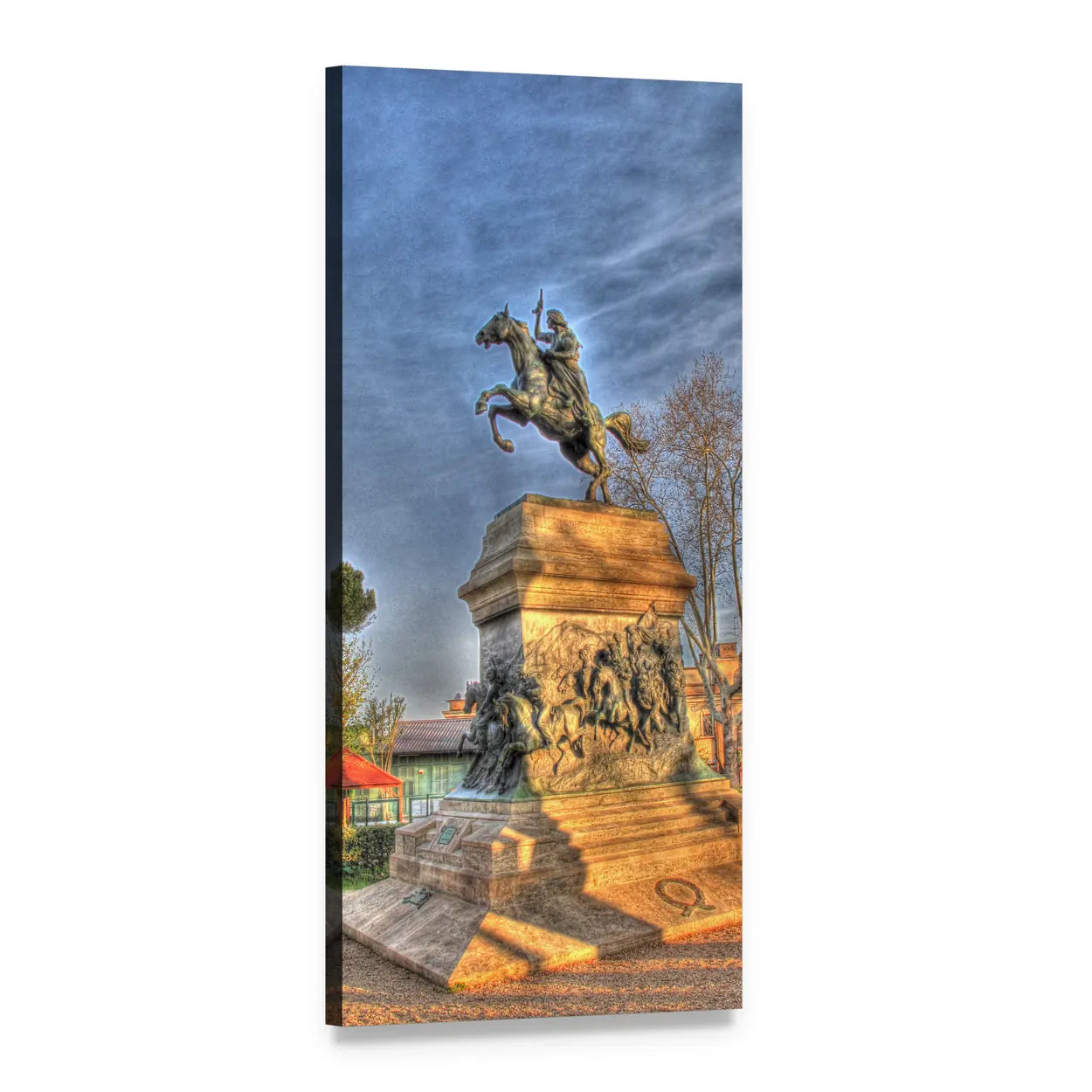 Equestrian Statue in Rome Vertical Canvas Wall Art, 1 panel 1 Vertical layout gallery wrapped canvas set, angled product view