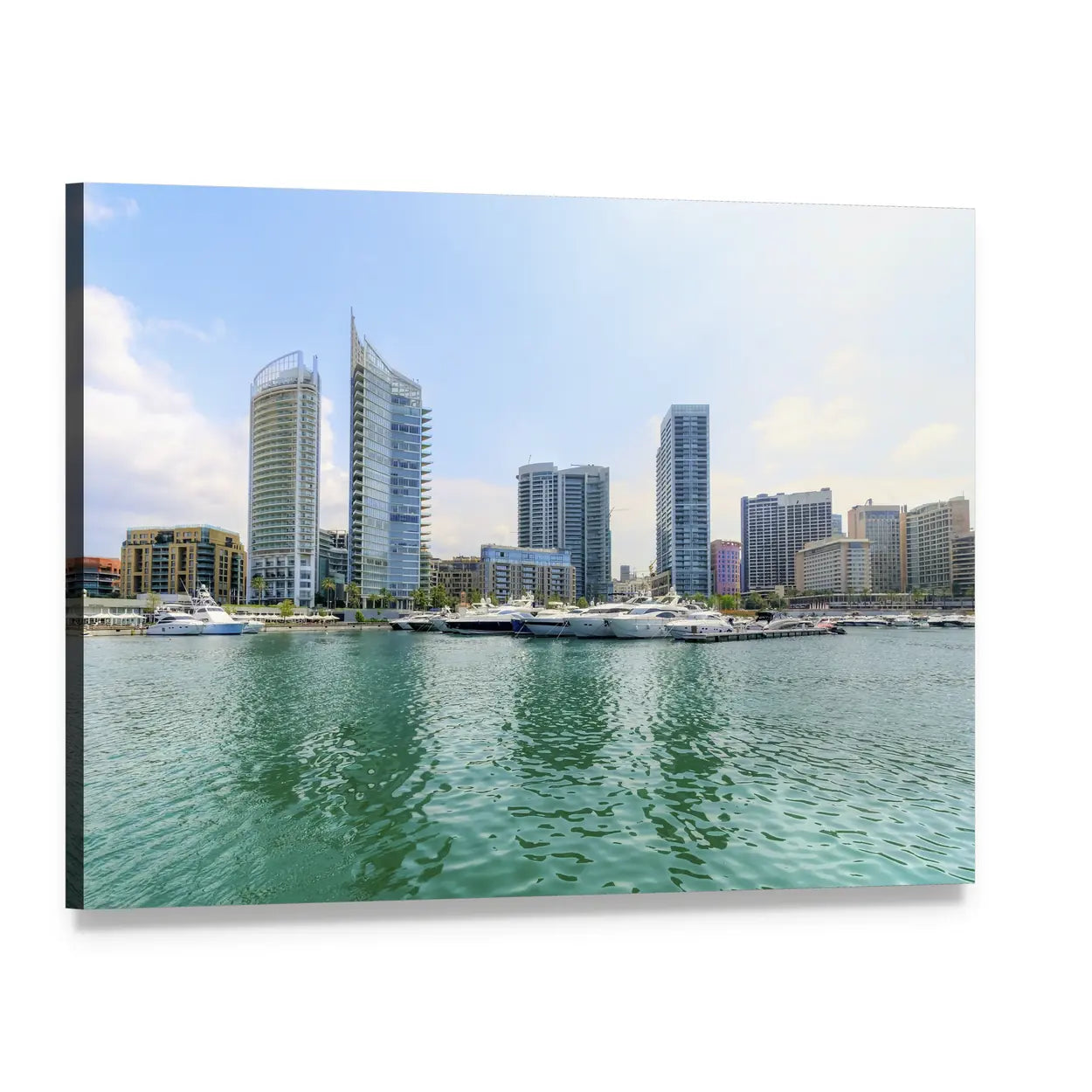Marina in Zaitunay Bay Canvas Wall Art, single panel gallery wrapped canvas, angled product view